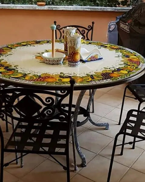Tavolo Rotondo Frutta con Fondo Blu – Freschezza Mediterranea - TAVOLI
