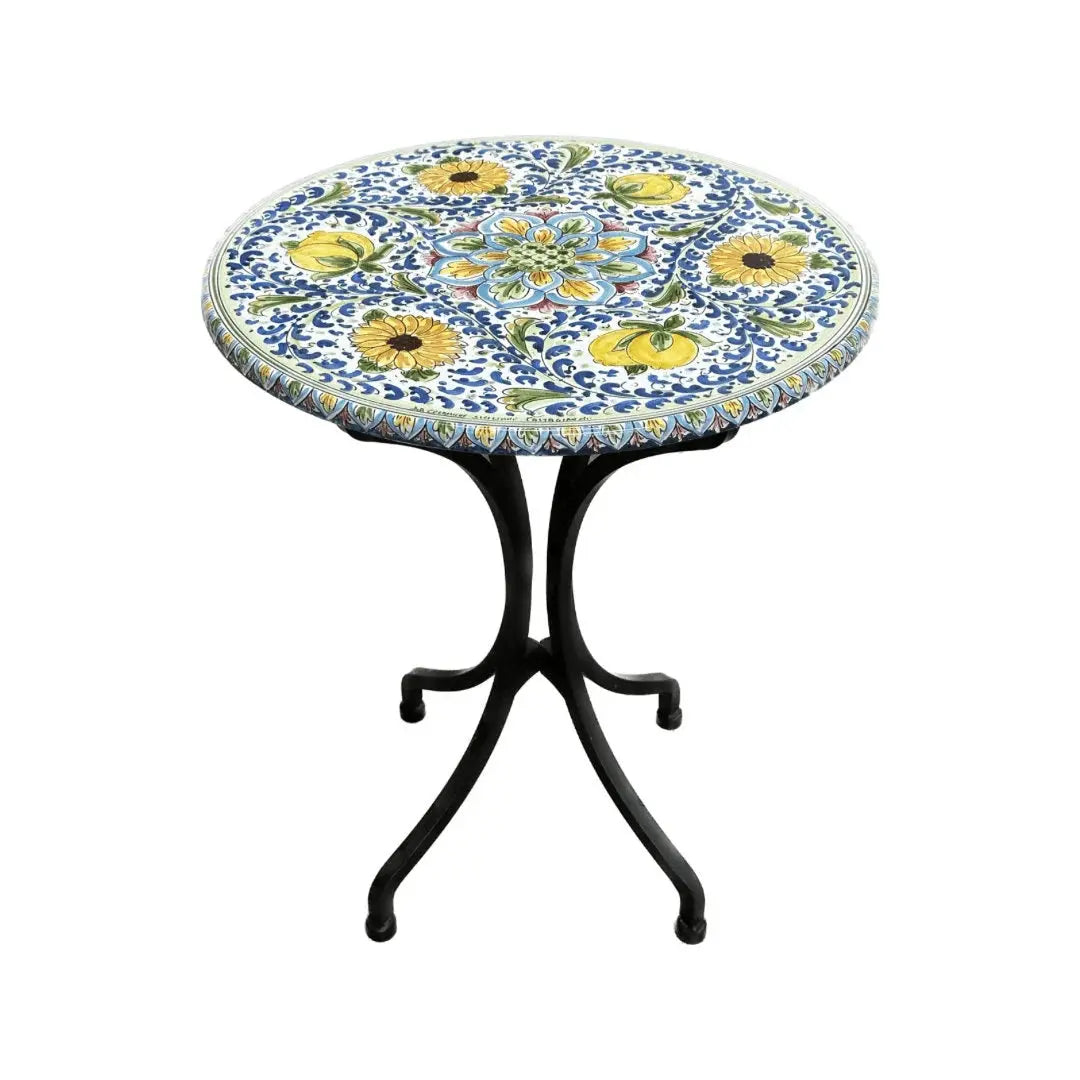 Tavolo Rotondo in Pietra Lavica Decoro N.4- MISURE VARIE - TAVOLO IN PIETRA LAVICA