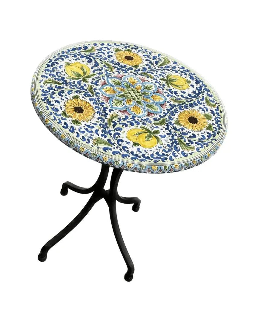 Tavolo Rotondo in Pietra Lavica Decoro N.4- MISURE VARIE - TAVOLO IN PIETRA LAVICA