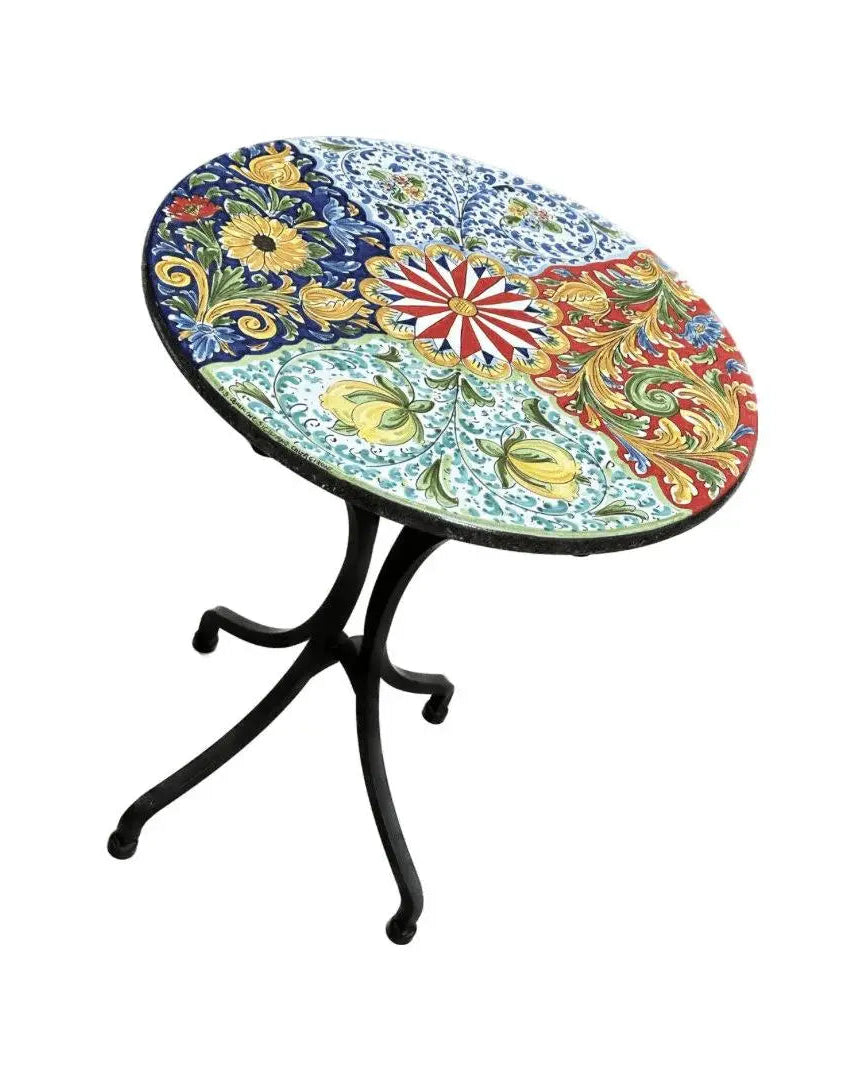 Tavolo Rotondo in Pietra Lavica Decoro N.5- MISURE VARIE - TAVOLO IN PIETRA LAVICA