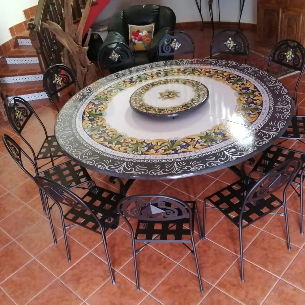 Tavolo Rotondo Ornato con Girevole – Fascino e Funzionalità - TAVOLI