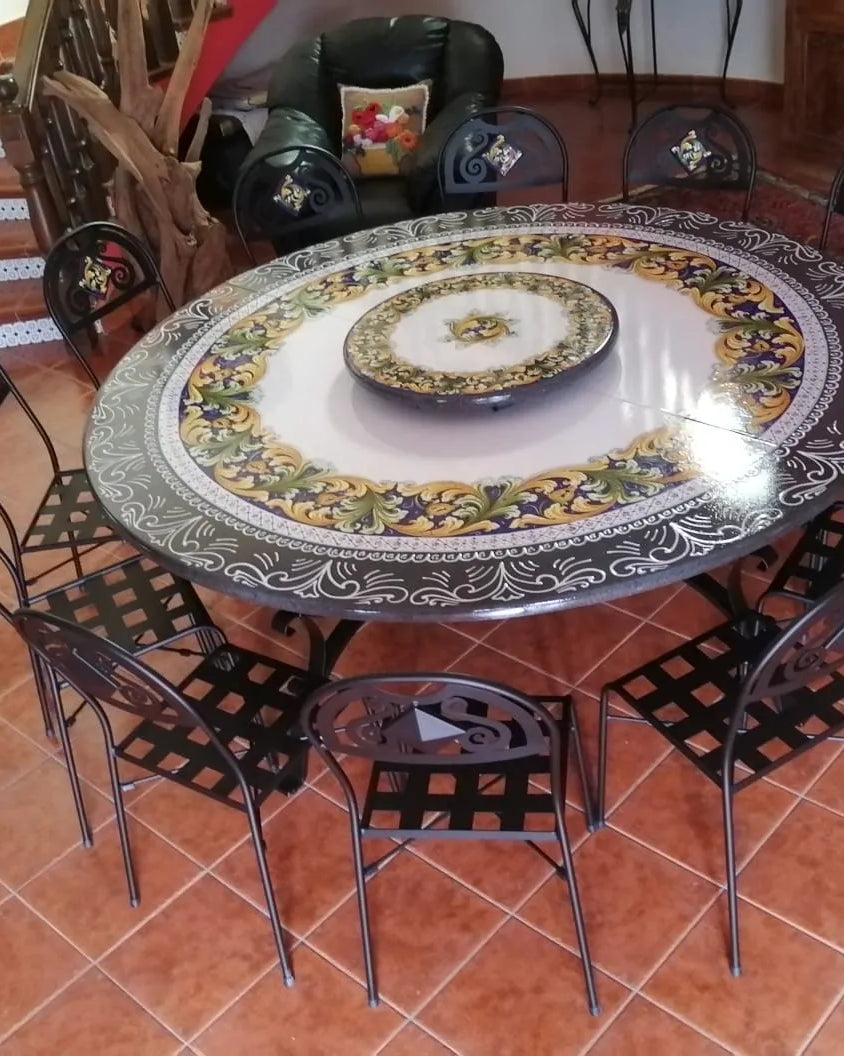 Tavolo Rotondo Ornato con Girevole – Fascino e Funzionalità - TAVOLI
