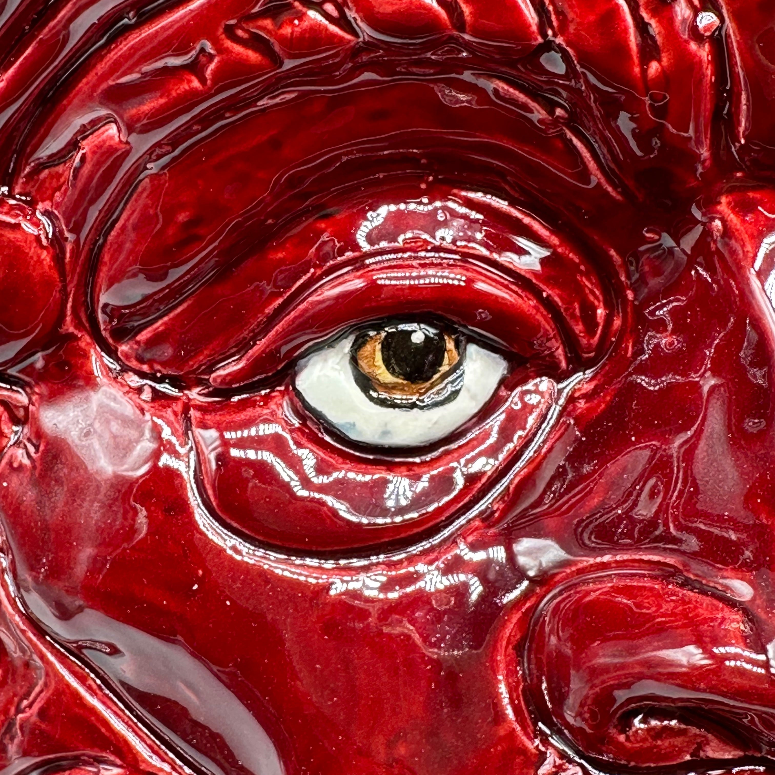 Testa Mitologica Uomo Ceramica Caltagirone cm H.35 L.25 Artigianale Bordeaux dettagli Oro - TESTA DI MORO