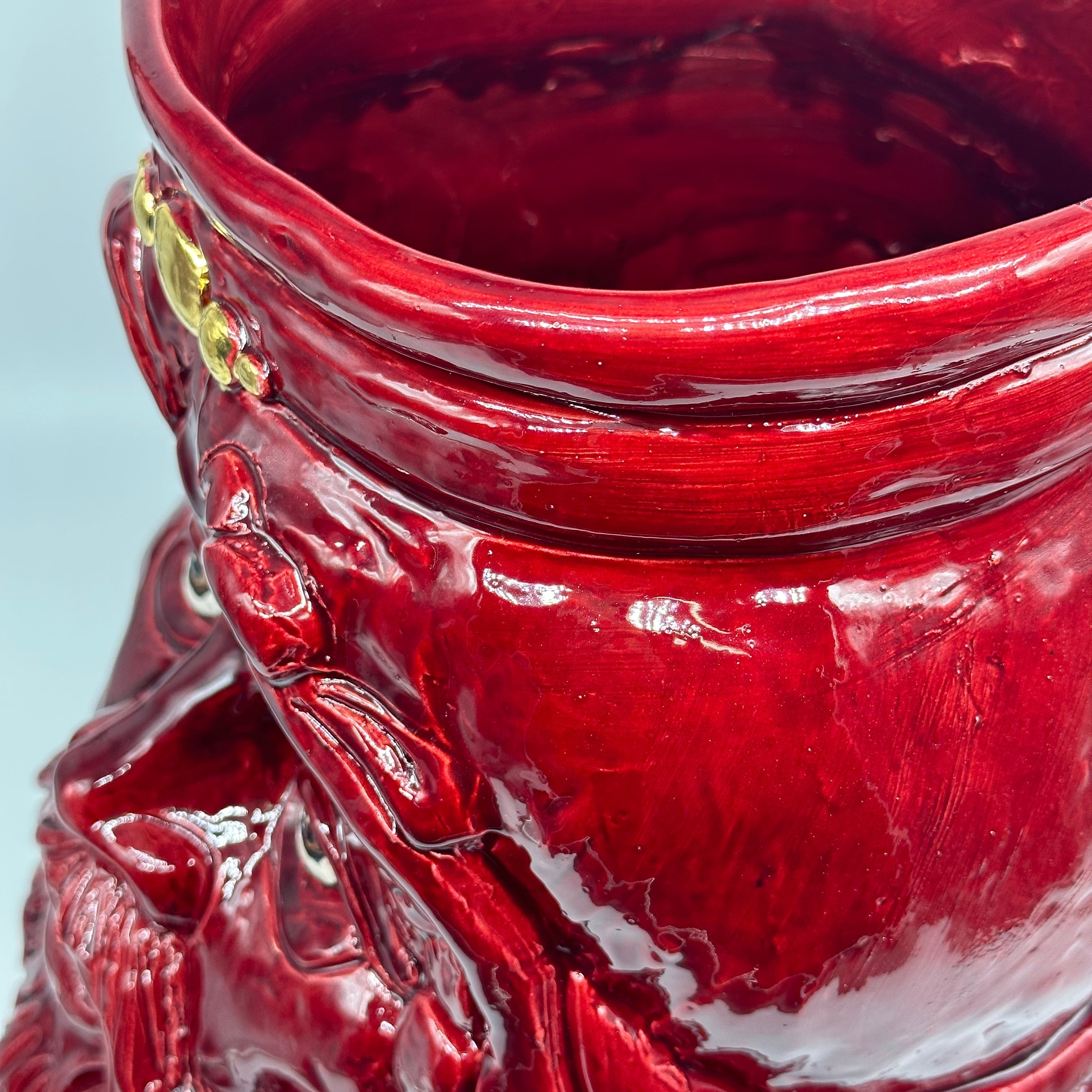 Testa Mitologica Uomo Ceramica Caltagirone cm H.35 L.25 Artigianale Bordeaux dettagli Oro - TESTA DI MORO