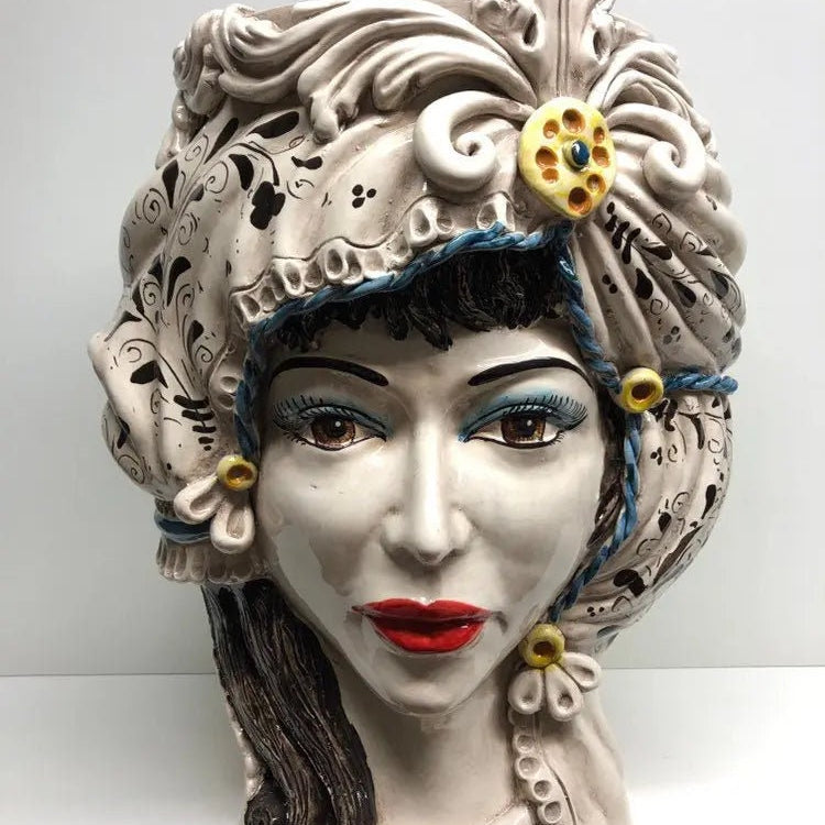 Teste di Moro Classica Gigante Ceramica Caltagirone cm H.47 L.36 Artigianale Decorazione Barocco DD CERAMICHE SICILIANE
