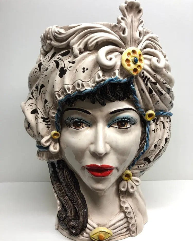 Teste di Moro Classica Gigante Ceramica Caltagirone cm H.47 L.36 Artigianale Decorazione Barocco DD CERAMICHE SICILIANE