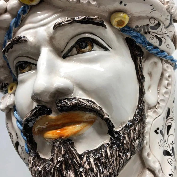 Teste di Moro Classica Gigante Ceramica Caltagirone cm H.47 L.36 Artigianale Decorazione Barocco DD CERAMICHE SICILIANE