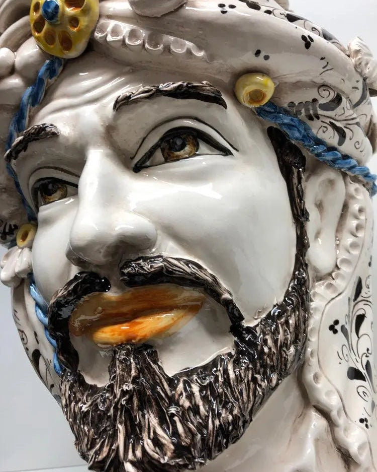 Teste di Moro Classica Gigante Ceramica Caltagirone cm H.47 L.36 Artigianale Decorazione Barocco DD CERAMICHE SICILIANE