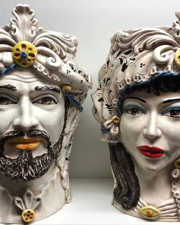 Teste di Moro Classica Gigante Ceramica Caltagirone cm H.47 L.36 Artigianale Decorazione Barocco DD CERAMICHE SICILIANE