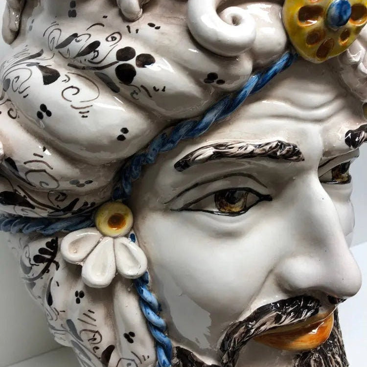 Teste di Moro Classica Gigante Ceramica Caltagirone cm H.47 L.36 Artigianale Decorazione Barocco DD CERAMICHE SICILIANE