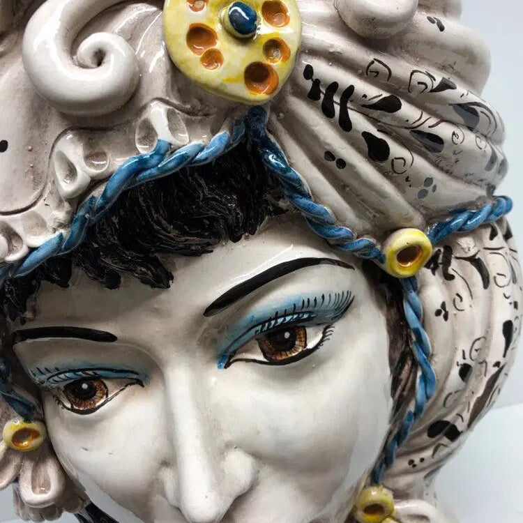 Teste di Moro Classica Gigante Ceramica Caltagirone cm H.47 L.36 Artigianale Decorazione Barocco DD CERAMICHE SICILIANE