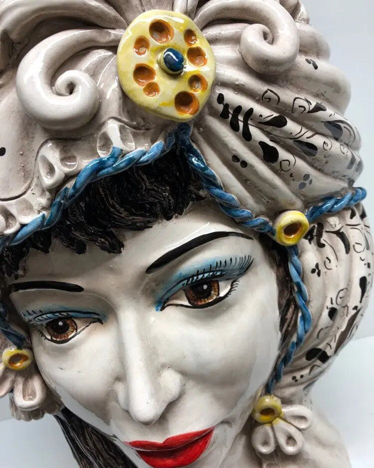 Teste di Moro Classica Gigante Ceramica Caltagirone cm H.47 L.36 Artigianale Decorazione Barocco DD CERAMICHE SICILIANE