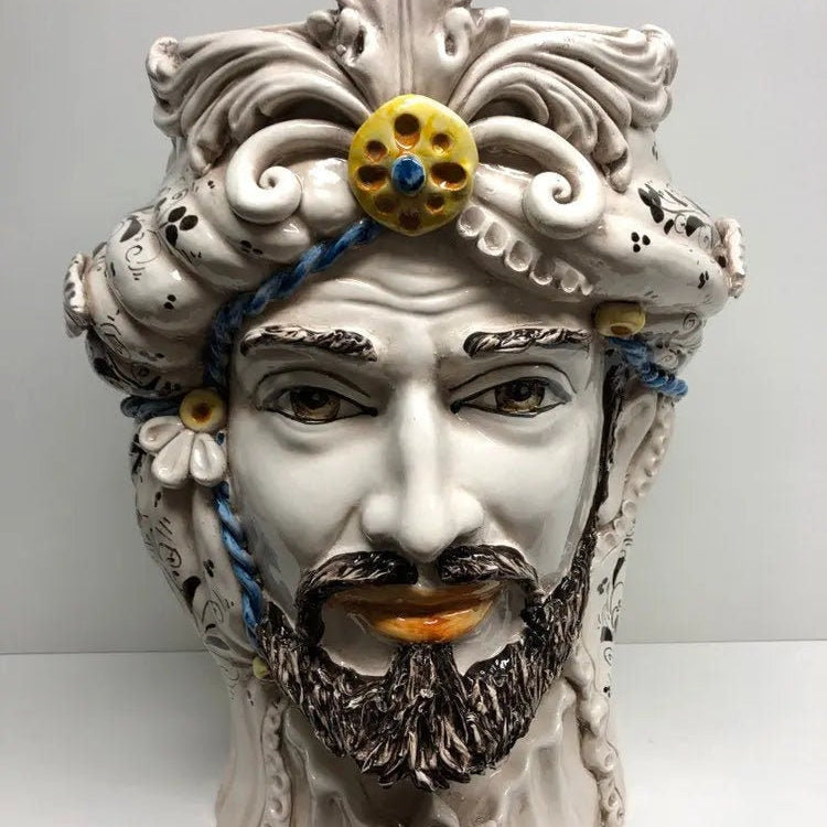 Teste di Moro Classica Gigante Ceramica Caltagirone cm H.47 L.36 Artigianale Decorazione Barocco DD CERAMICHE SICILIANE