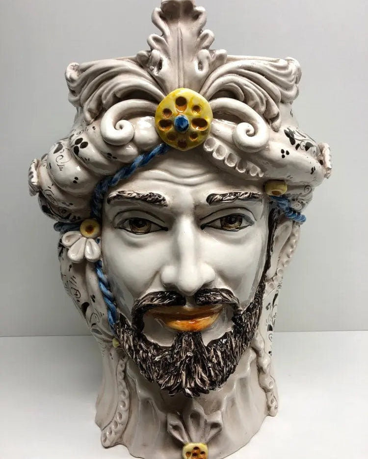 Teste di Moro Classica Gigante Ceramica Caltagirone cm H.47 L.36 Artigianale Decorazione Barocco DD CERAMICHE SICILIANE