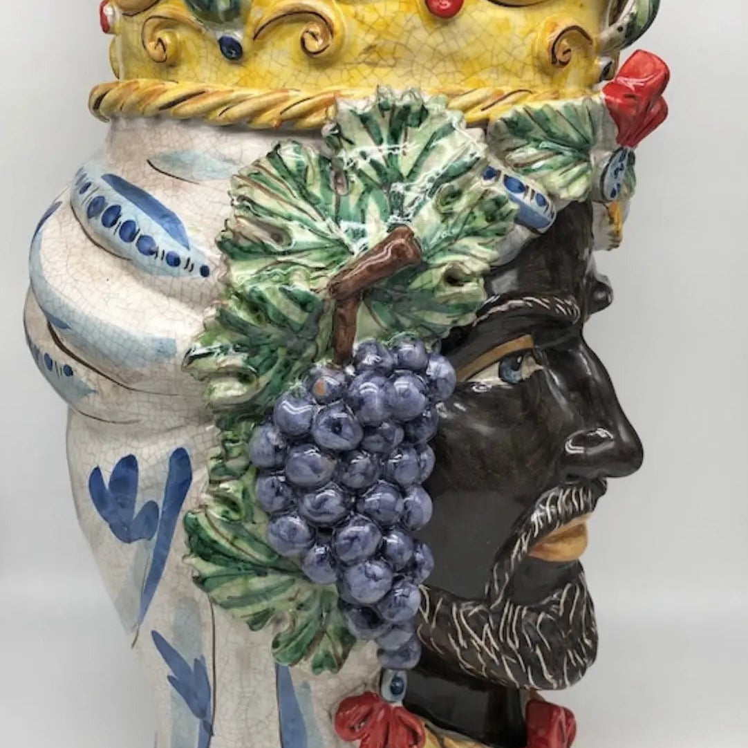 Teste di Moro Gigante Ceramica Caltagirone cm H.50 L.37 Artigianale Craquelé DD CERAMICHE SICILIANE