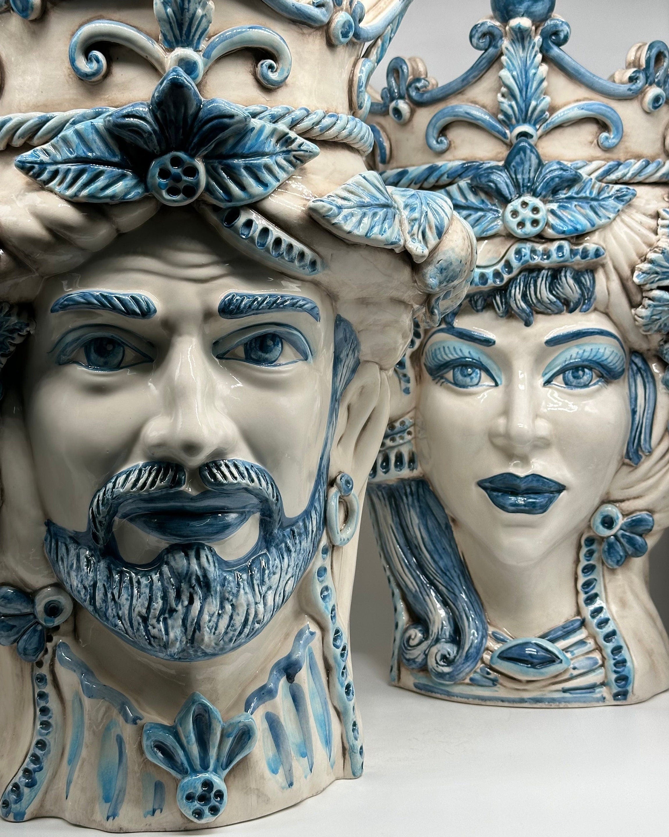 Teste di Moro Giganti Ceramica Caltagirone cm H.50 L.37 Artigianale Vella