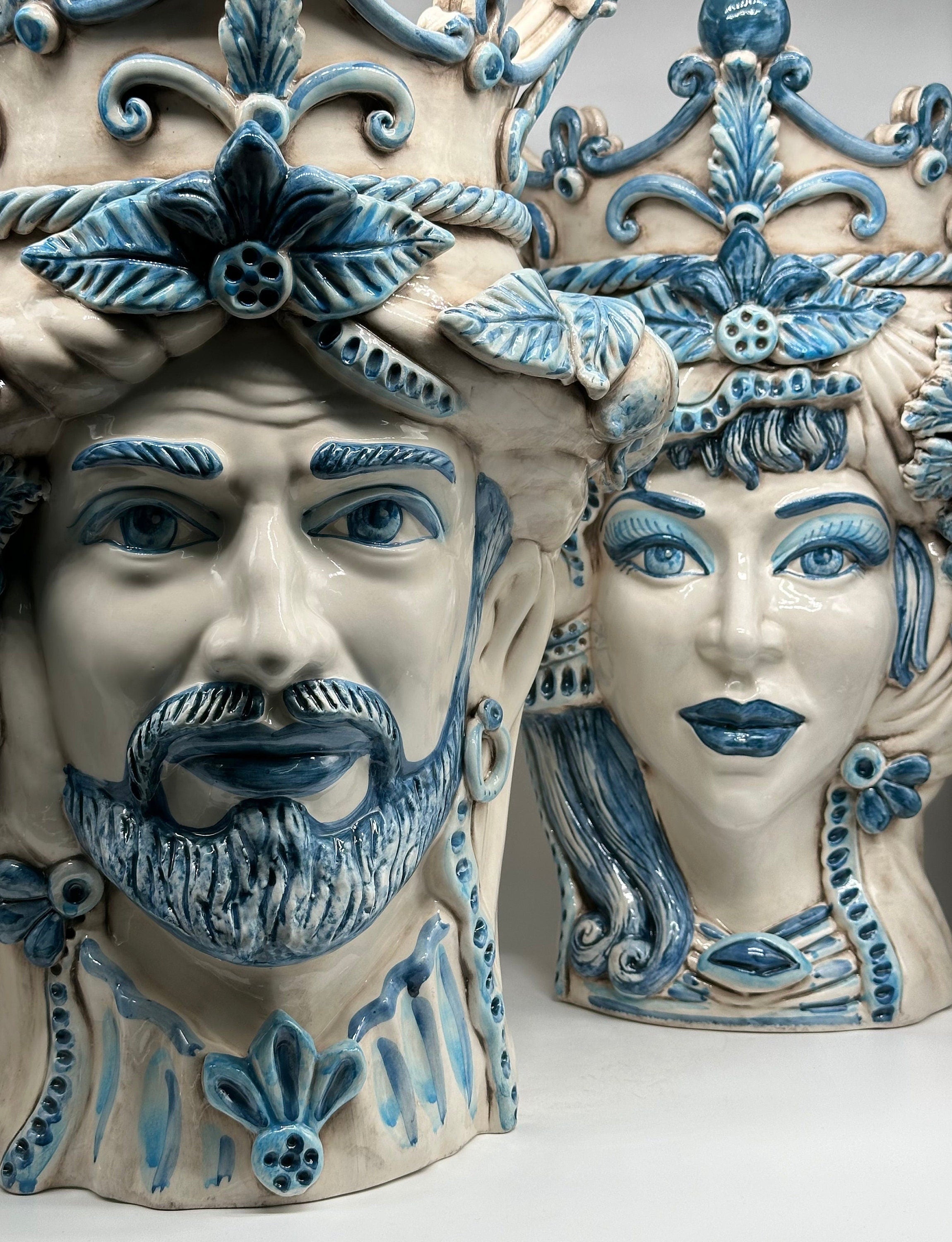 Teste di Moro Giganti Ceramica Caltagirone cm H.50 L.37 Artigianale Vella