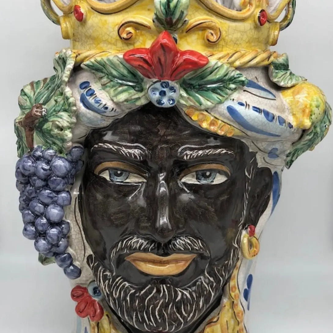 Teste di Moro Gigante Ceramica Caltagirone cm H.50 L.37 Artigianale Craquelé DD CERAMICHE SICILIANE