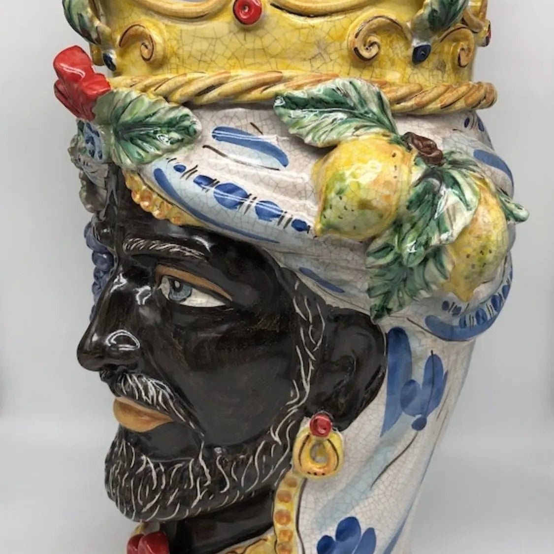 Teste di Moro Gigante Ceramica Caltagirone cm H.50 L.37 Artigianale Craquelé DD CERAMICHE SICILIANE