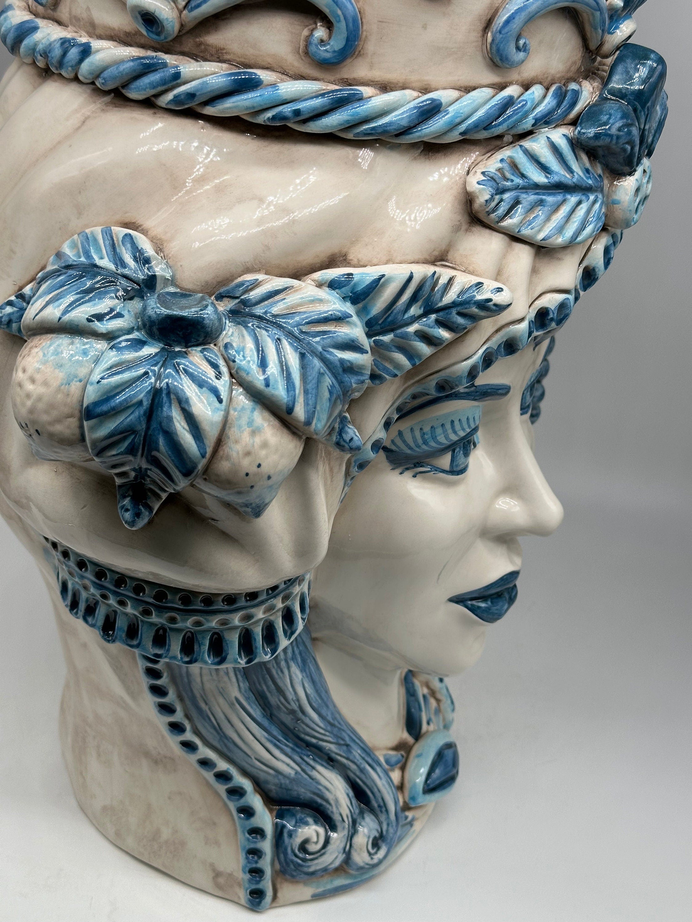 Teste di Moro Giganti Ceramica Caltagirone cm H.50 L.37 Artigianale Vella