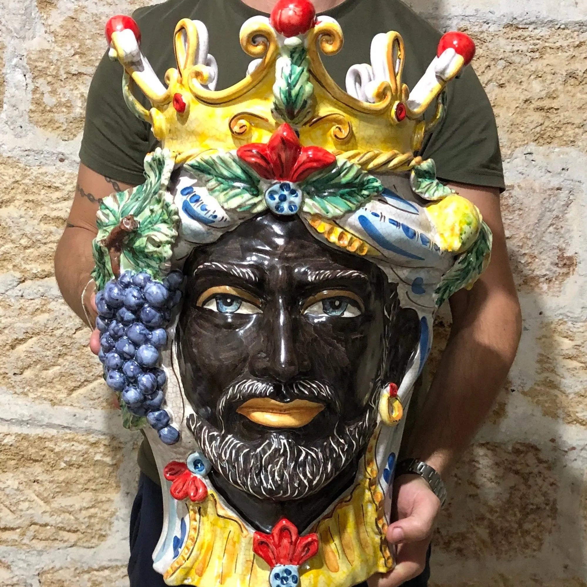 Teste di Moro Gigante Ceramica Caltagirone cm H.50 L.37 Artigianale Craquelé DD CERAMICHE SICILIANE
