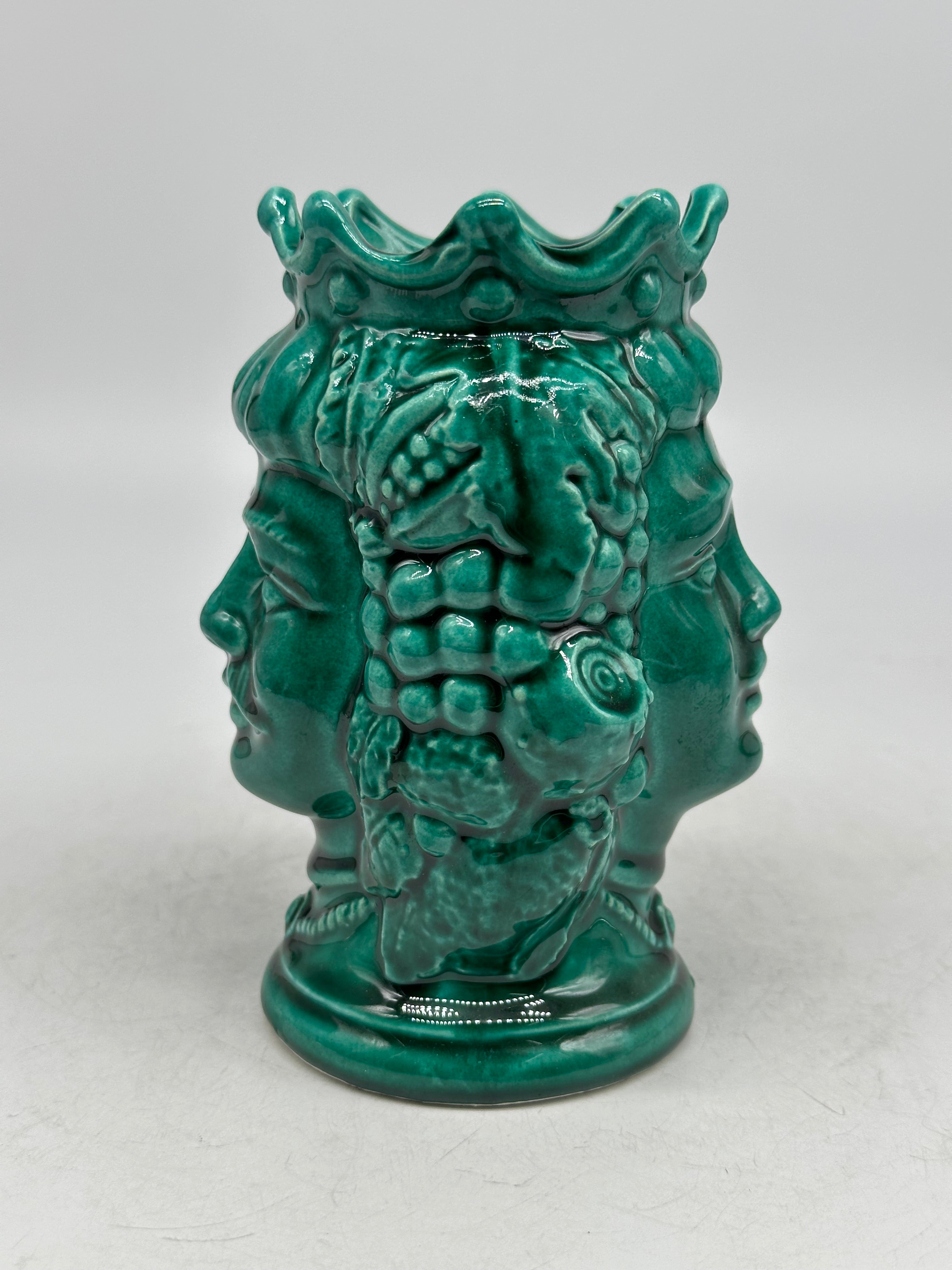 Testa di Moro Kalat Frutta Bifacciale Ceramica Caltagirone cm H.14 L.9 Artigianale VARI COLORI - TESTA DI MORO