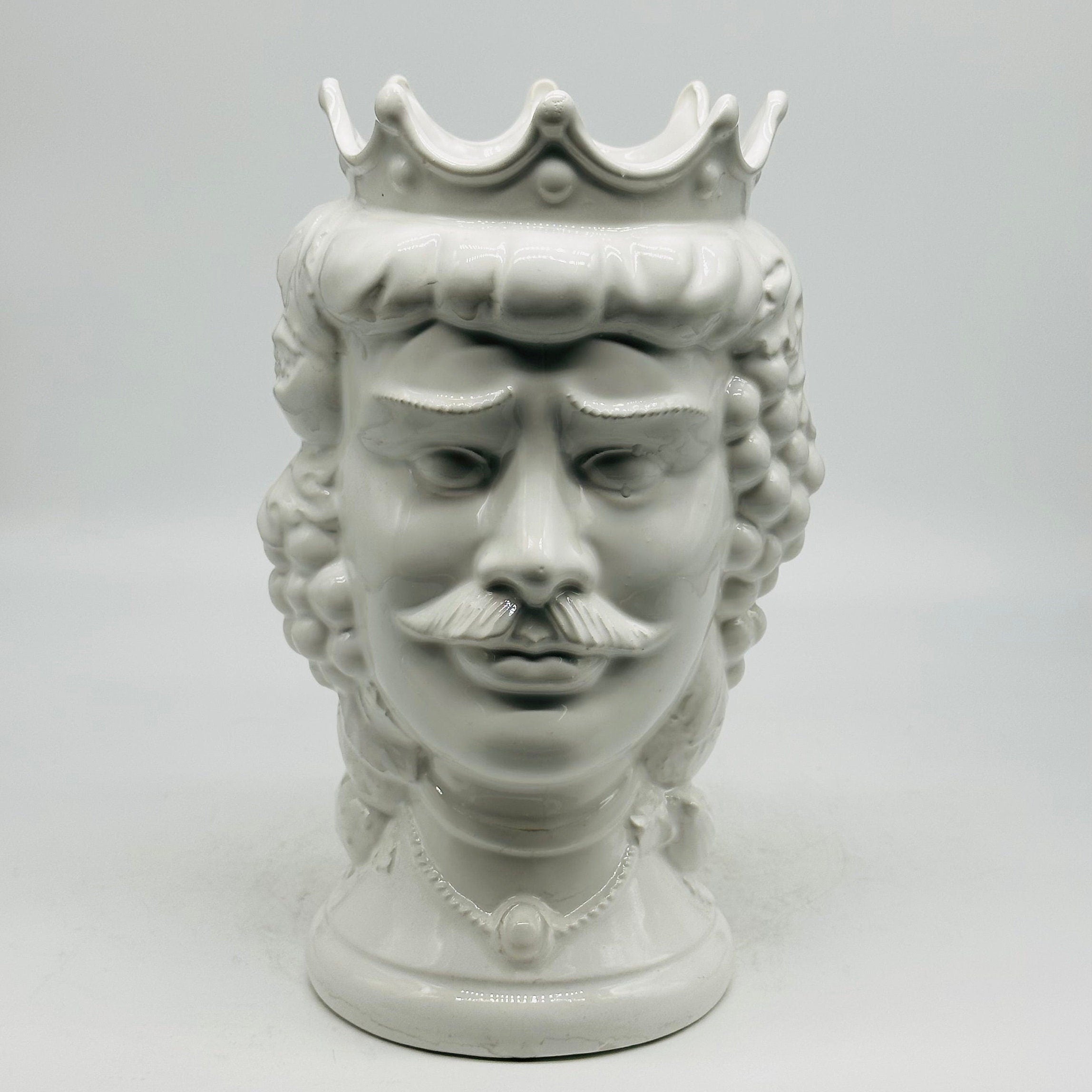 Testa di Moro Kalat Frutta BIFACCIALE Ceramica Caltagirone cm H.26 L.16 Artigianale Bianco