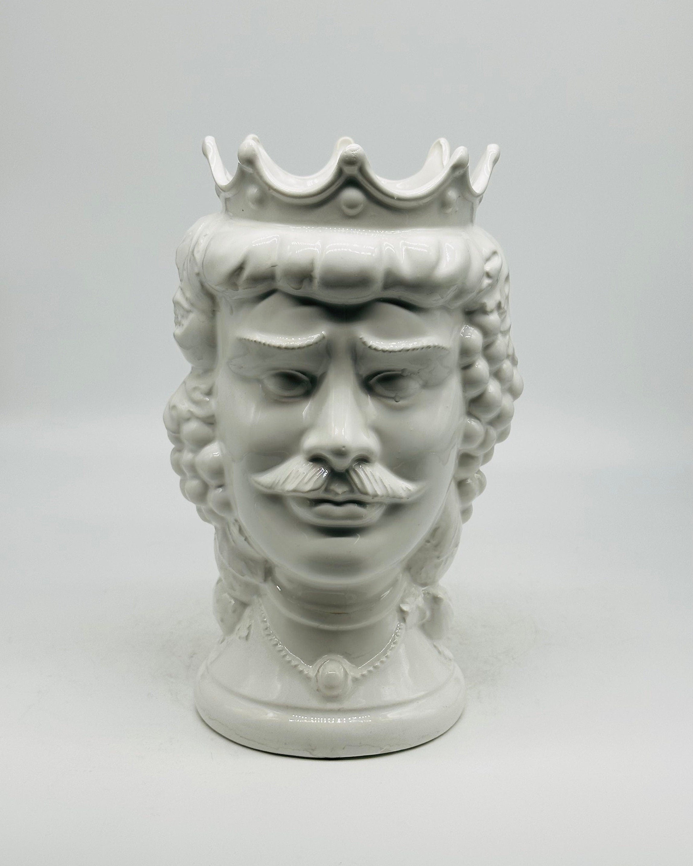 Testa di Moro Kalat Frutta BIFACCIALE Ceramica Caltagirone cm H.26 L.16 Artigianale Bianco