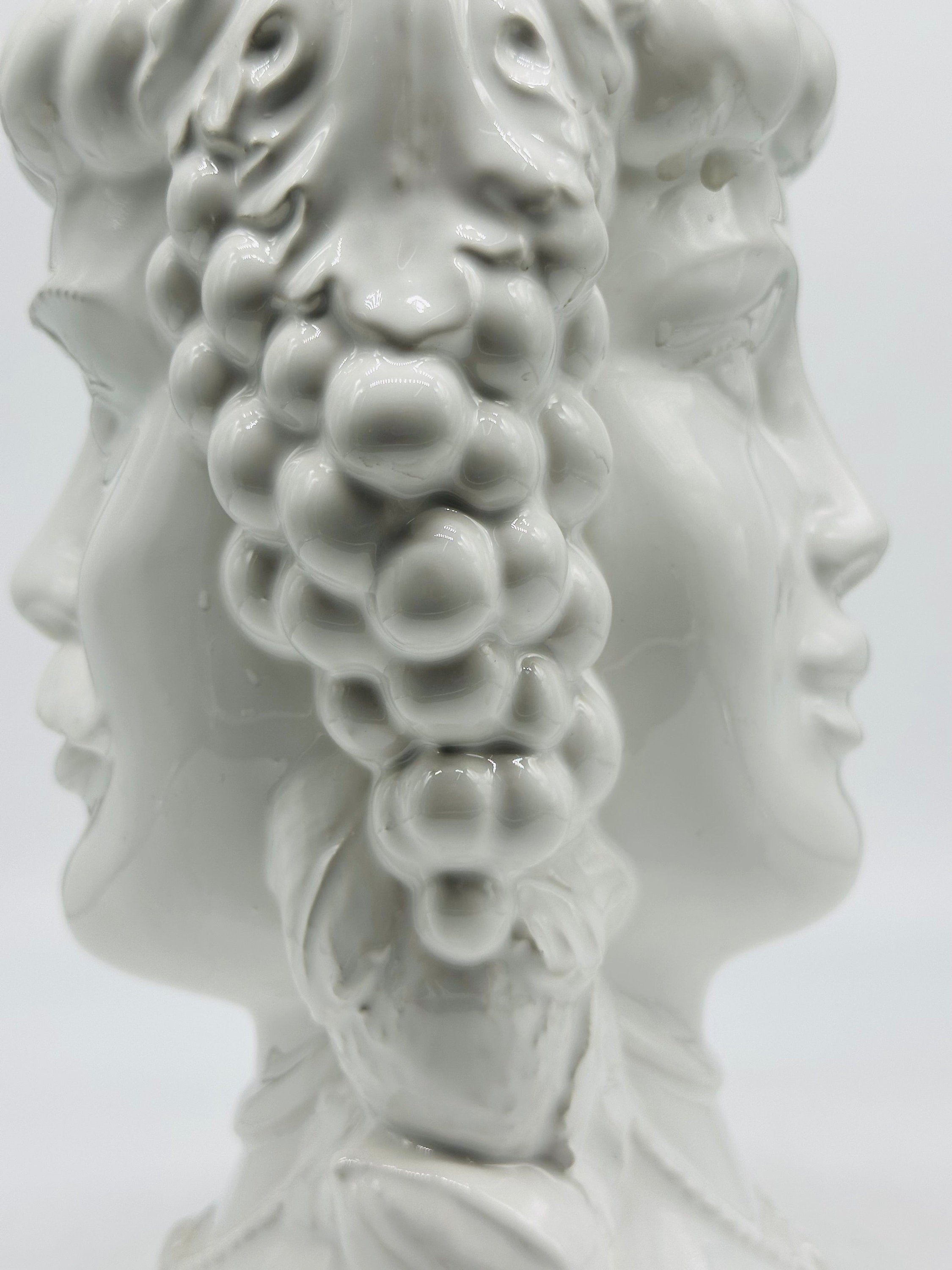 Testa di Moro Kalat Frutta BIFACCIALE Ceramica Caltagirone cm H.26 L.16 Artigianale Bianco