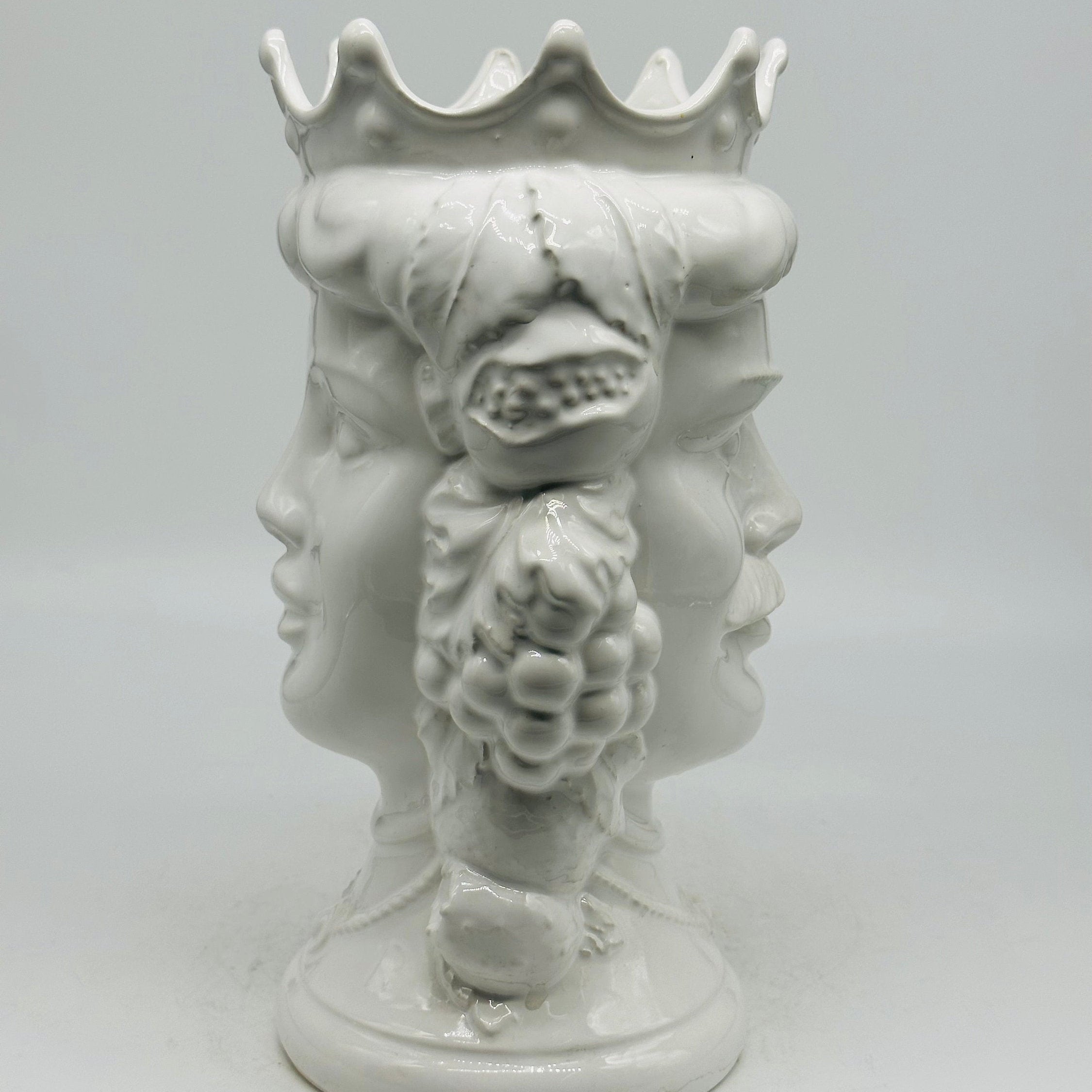 Testa di Moro Kalat Frutta BIFACCIALE Ceramica Caltagirone cm H.26 L.16 Artigianale Bianco