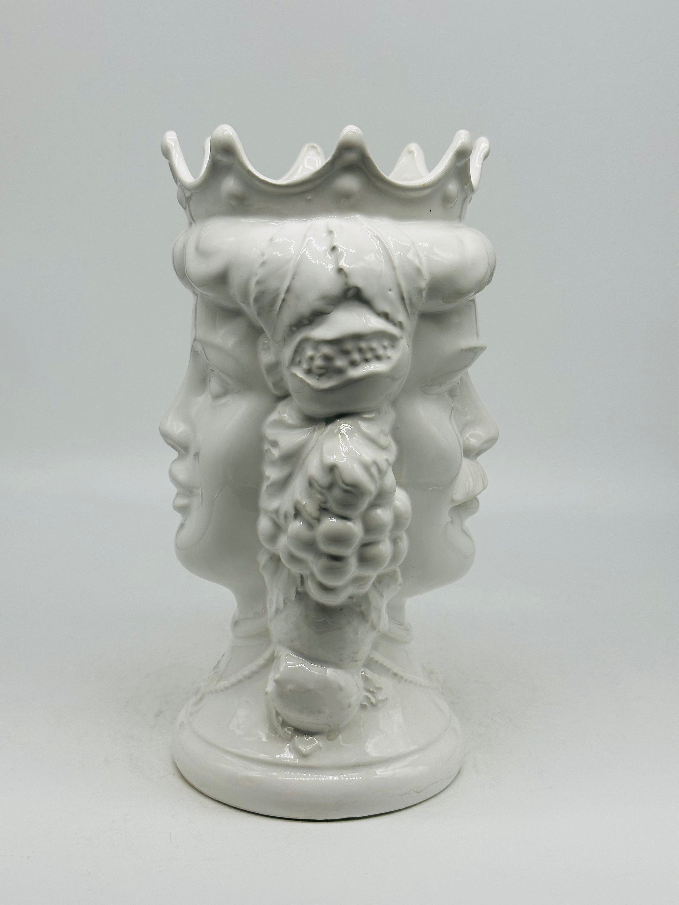 Testa di Moro Kalat Frutta BIFACCIALE Ceramica Caltagirone cm H.26 L.16 Artigianale Bianco