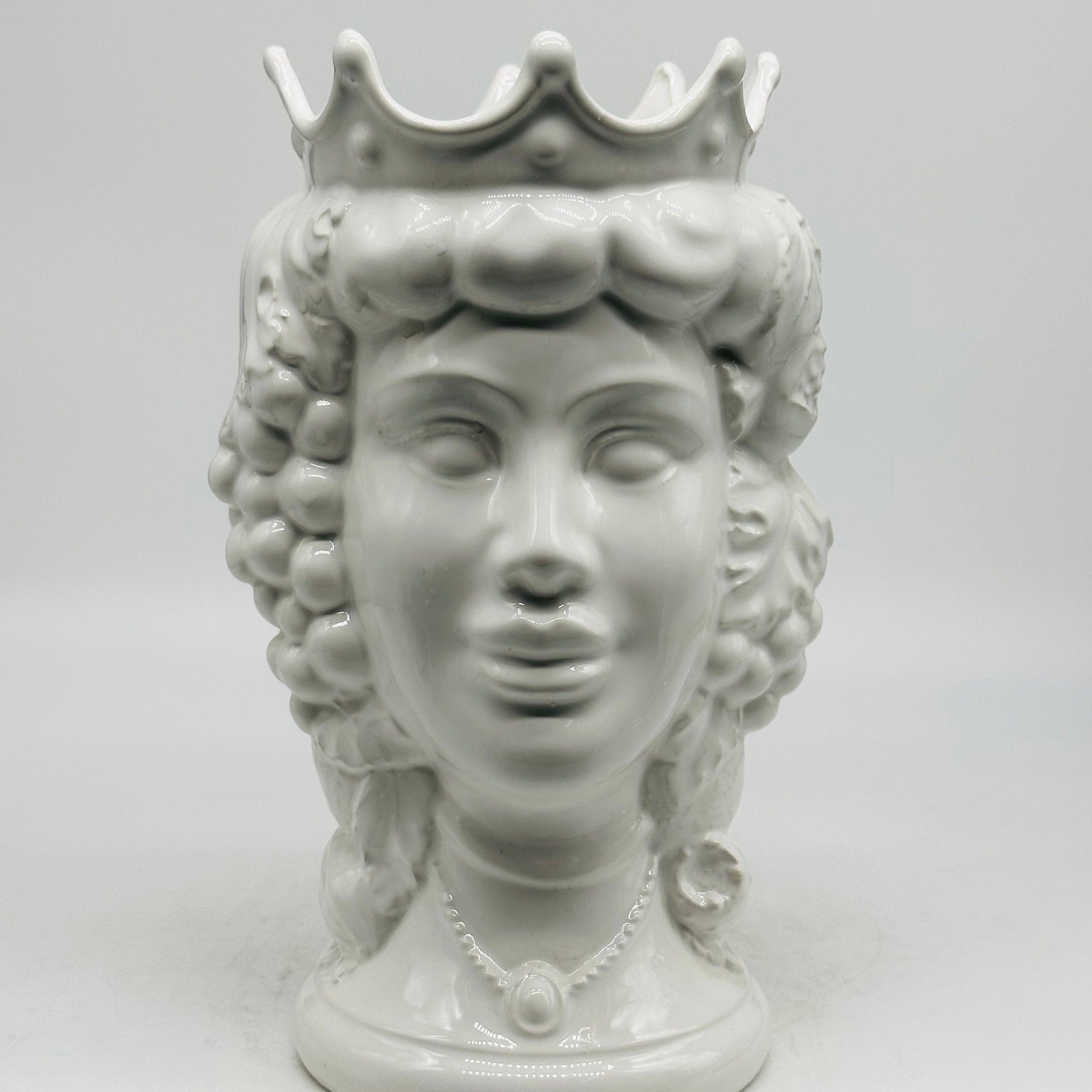 Testa di Moro Kalat Frutta BIFACCIALE Ceramica Caltagirone cm H.26 L.16 Artigianale Bianco