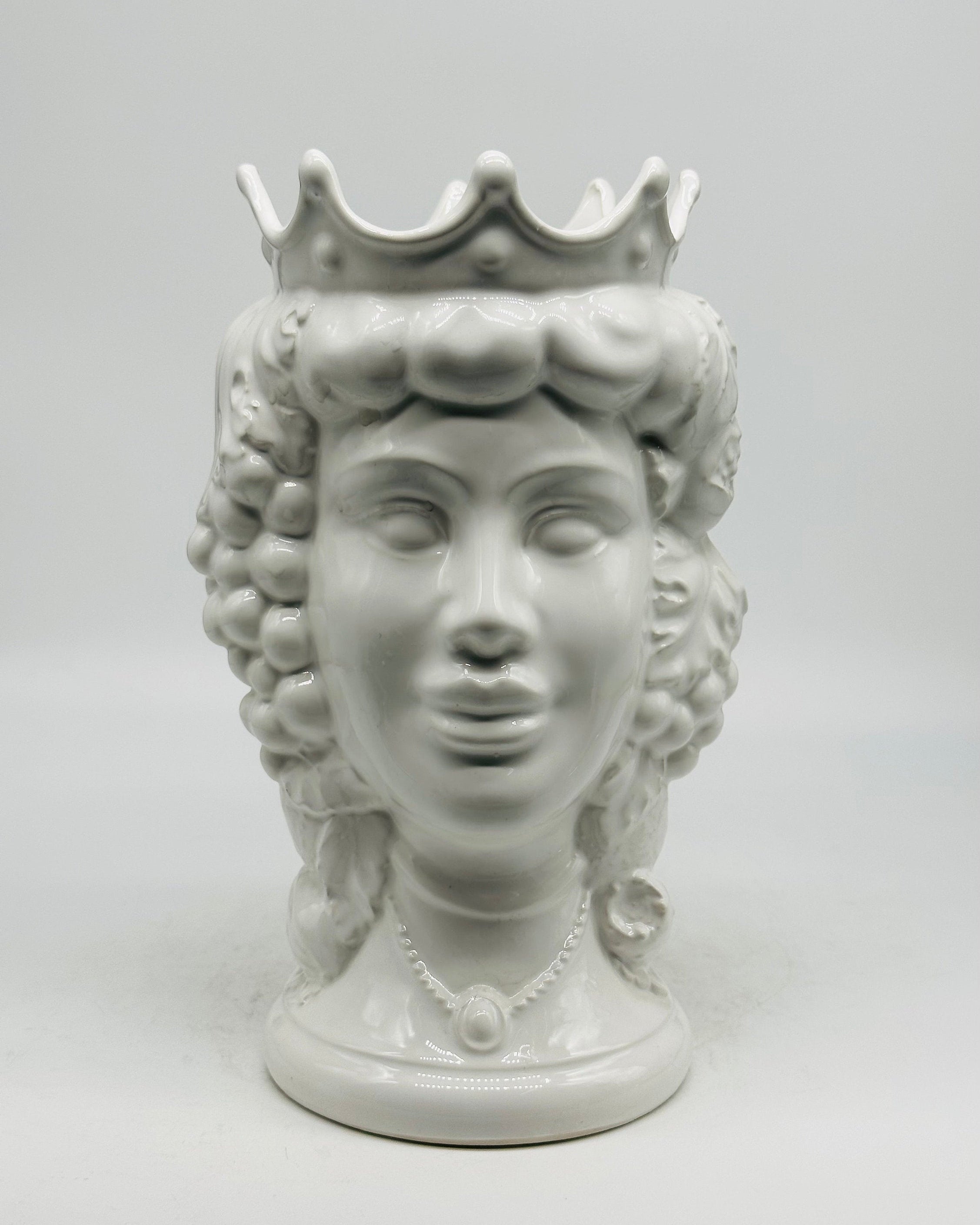 Testa di Moro Kalat Frutta BIFACCIALE Ceramica Caltagirone cm H.26 L.16 Artigianale Bianco