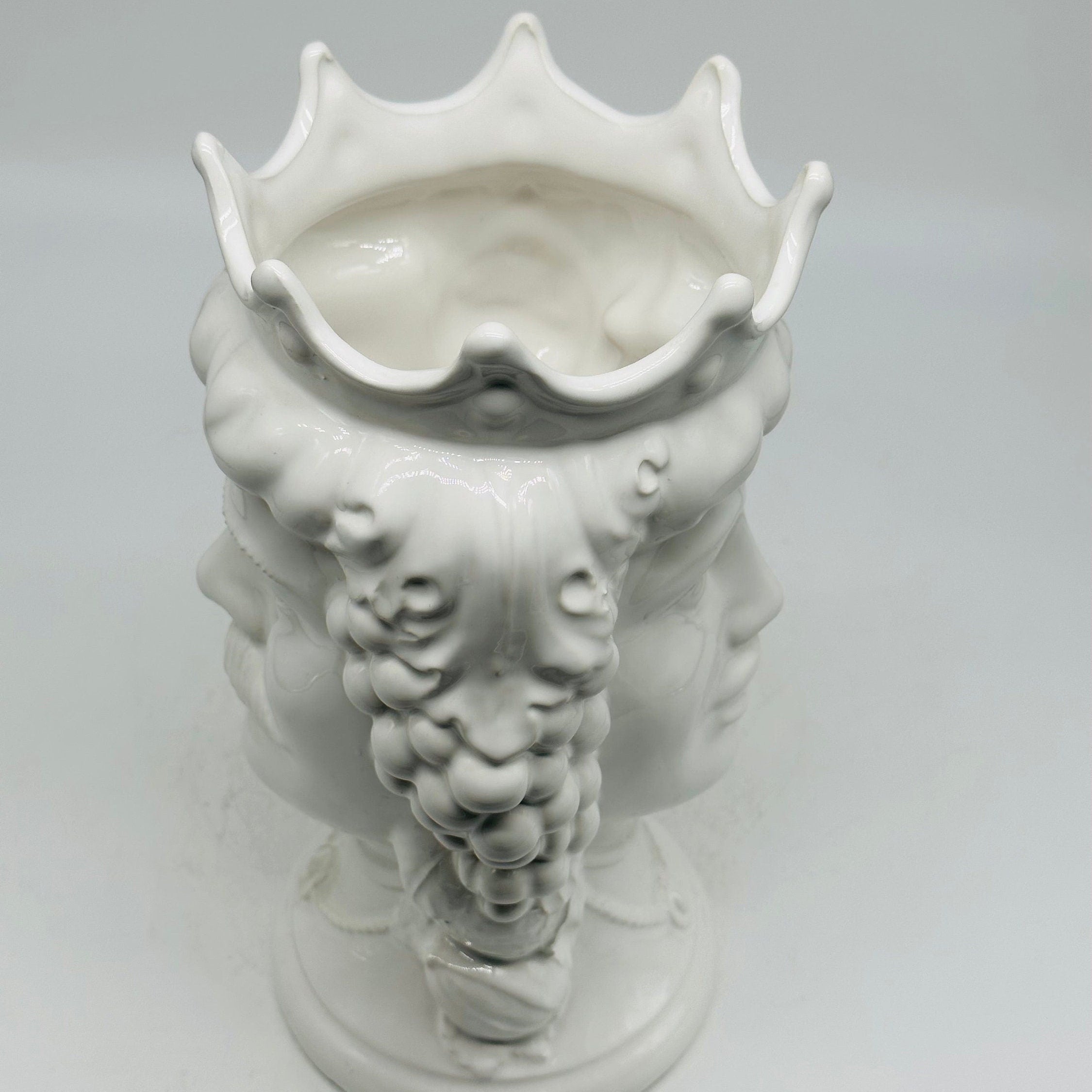 Testa di Moro Kalat Frutta BIFACCIALE Ceramica Caltagirone cm H.26 L.16 Artigianale Bianco