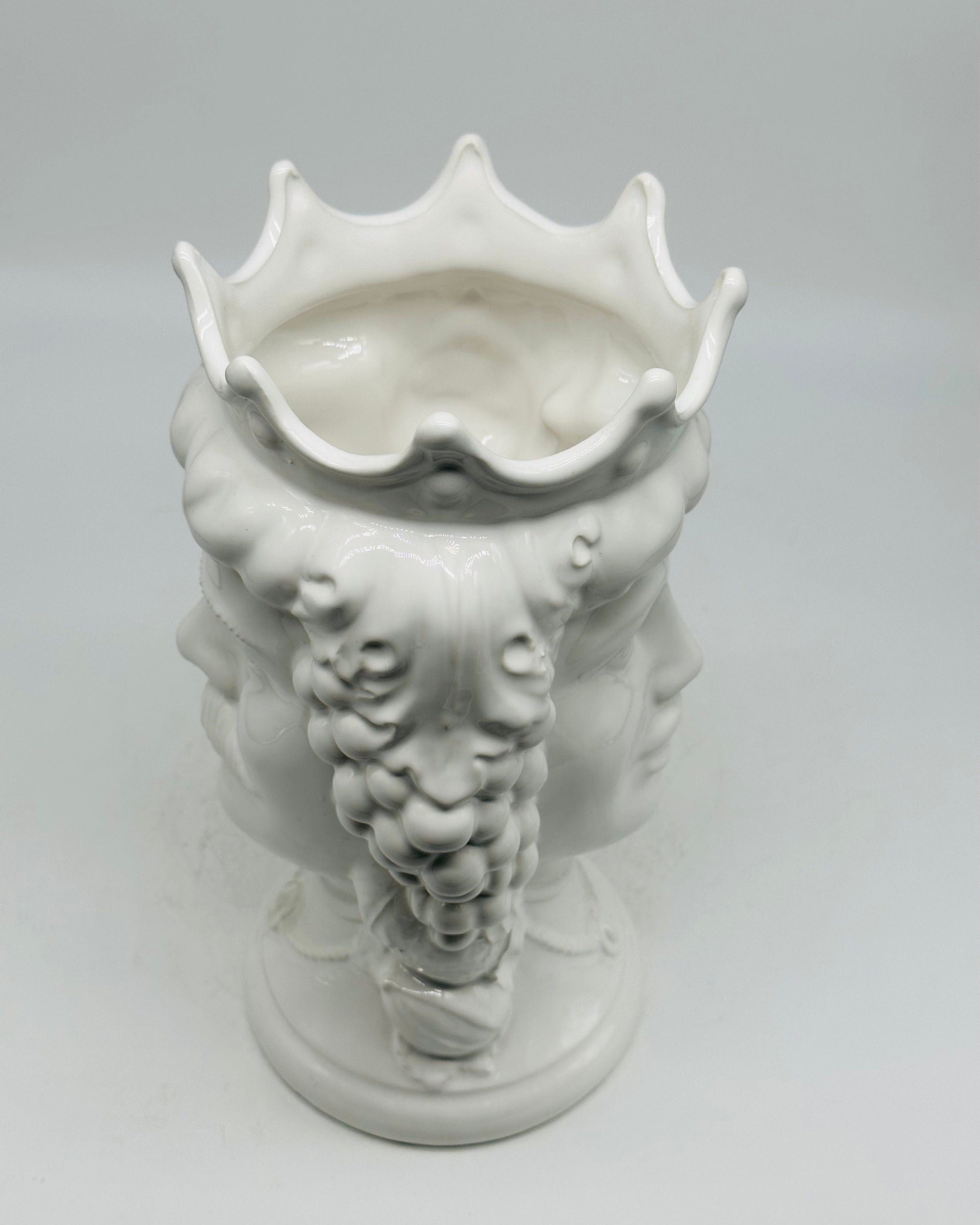 Testa di Moro Kalat Frutta BIFACCIALE Ceramica Caltagirone cm H.26 L.16 Artigianale Bianco