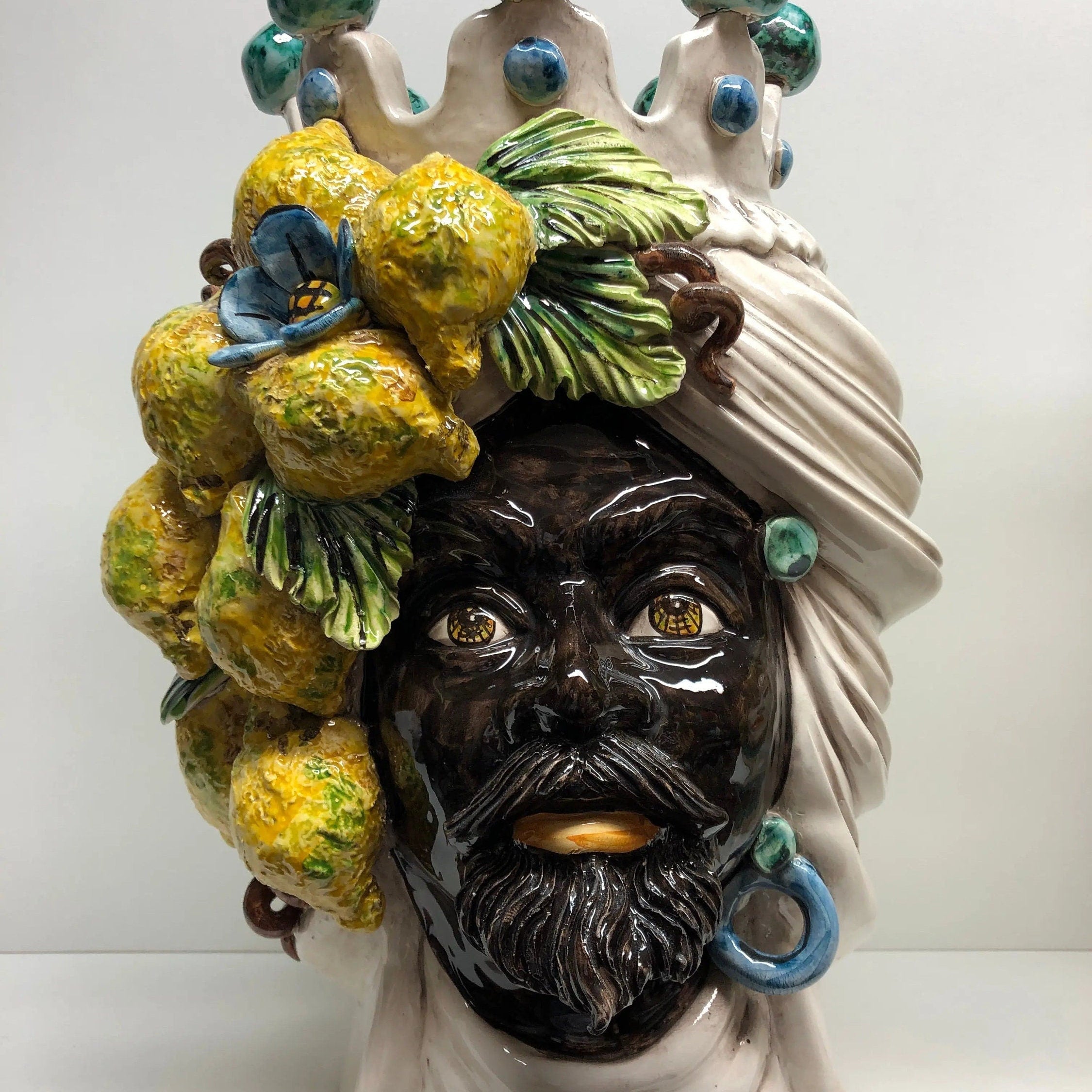Teste di Moro Limoni Gigante Ceramica Caltagirone cm H.40 L.28 Artigianale DD CERAMICHE SICILIANE