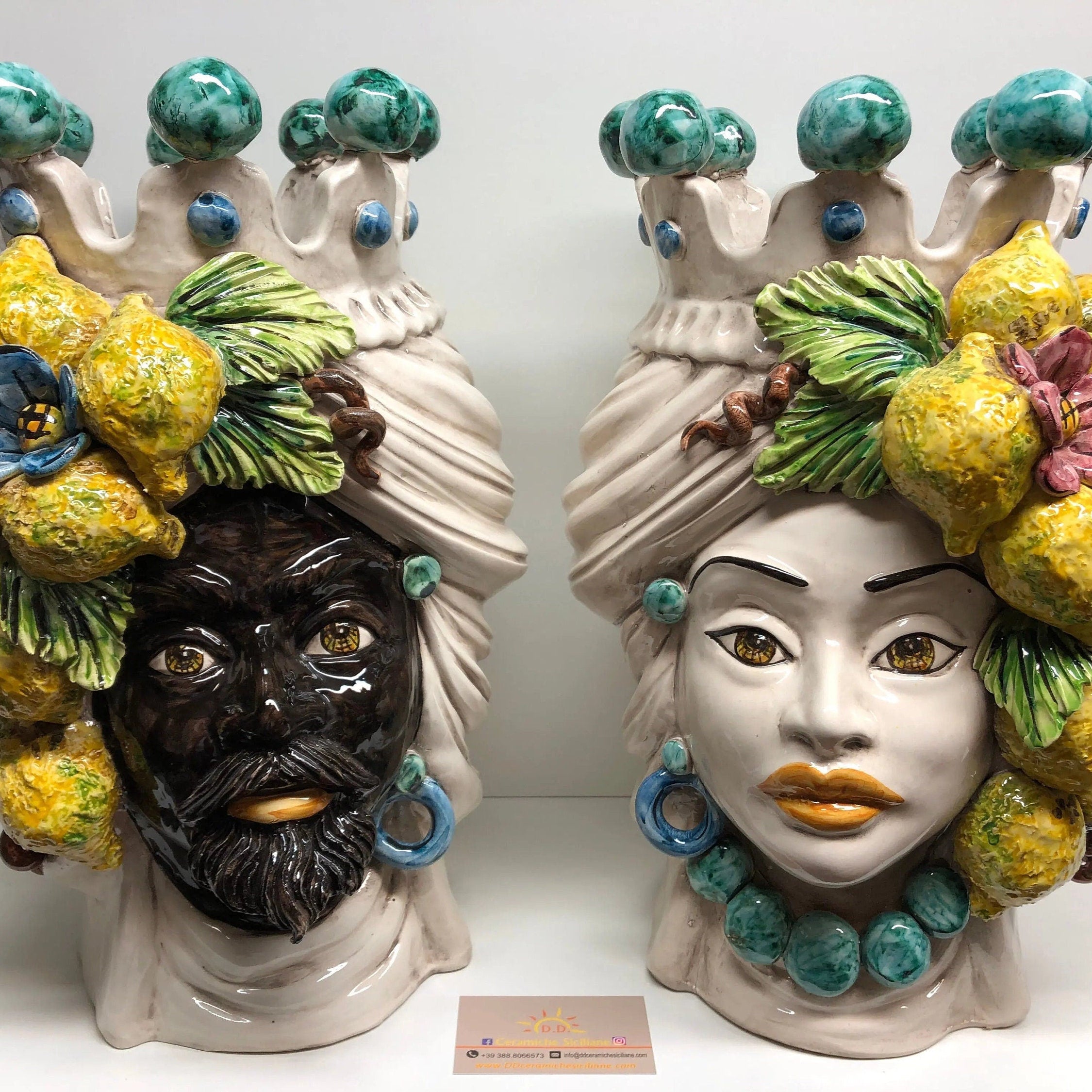 Teste di Moro Limoni Gigante Ceramica Caltagirone cm H.40 L.28 Artigianale DD CERAMICHE SICILIANE