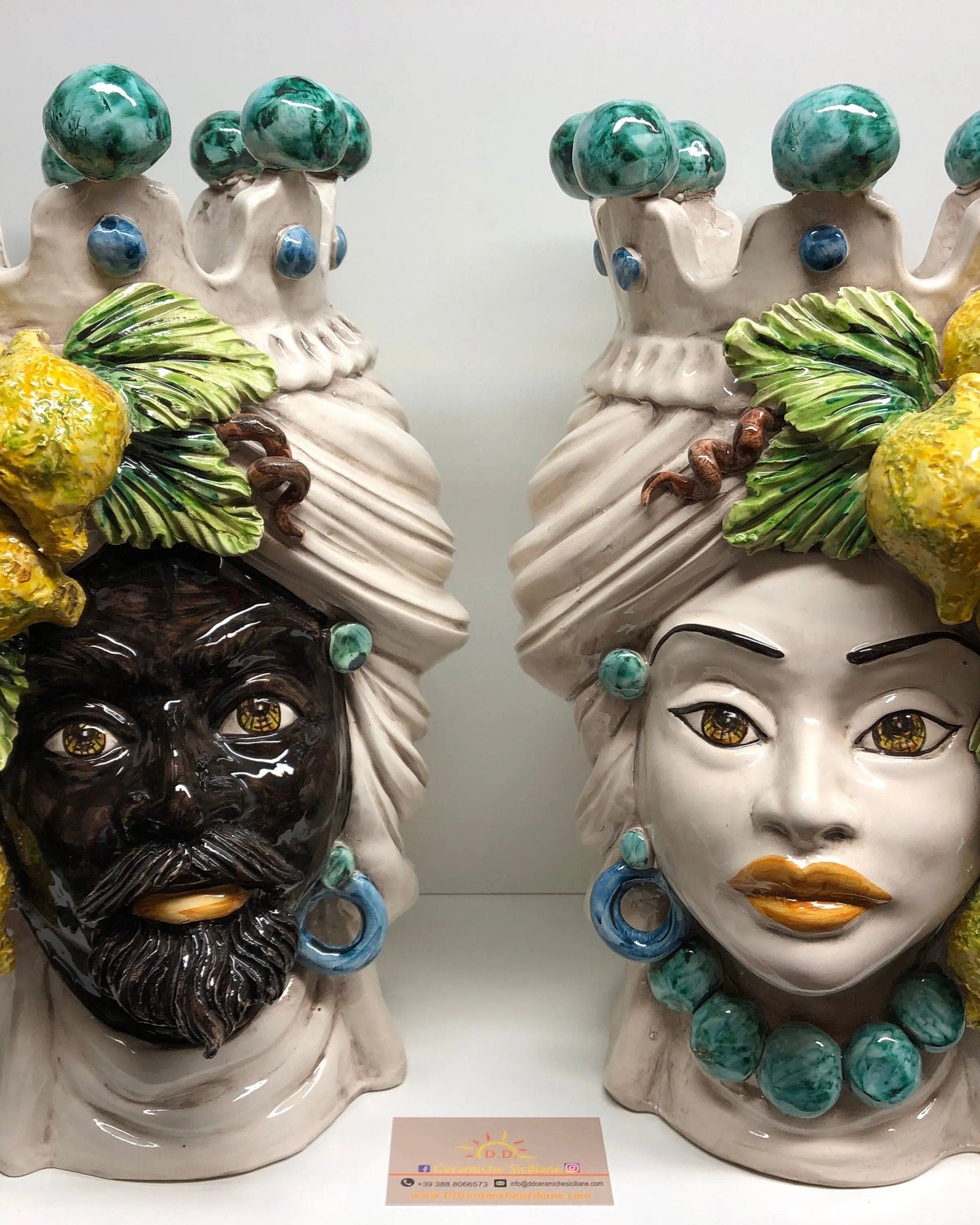 Teste di Moro Limoni Gigante Ceramica Caltagirone cm H.40 L.28 Artigianale DD CERAMICHE SICILIANE