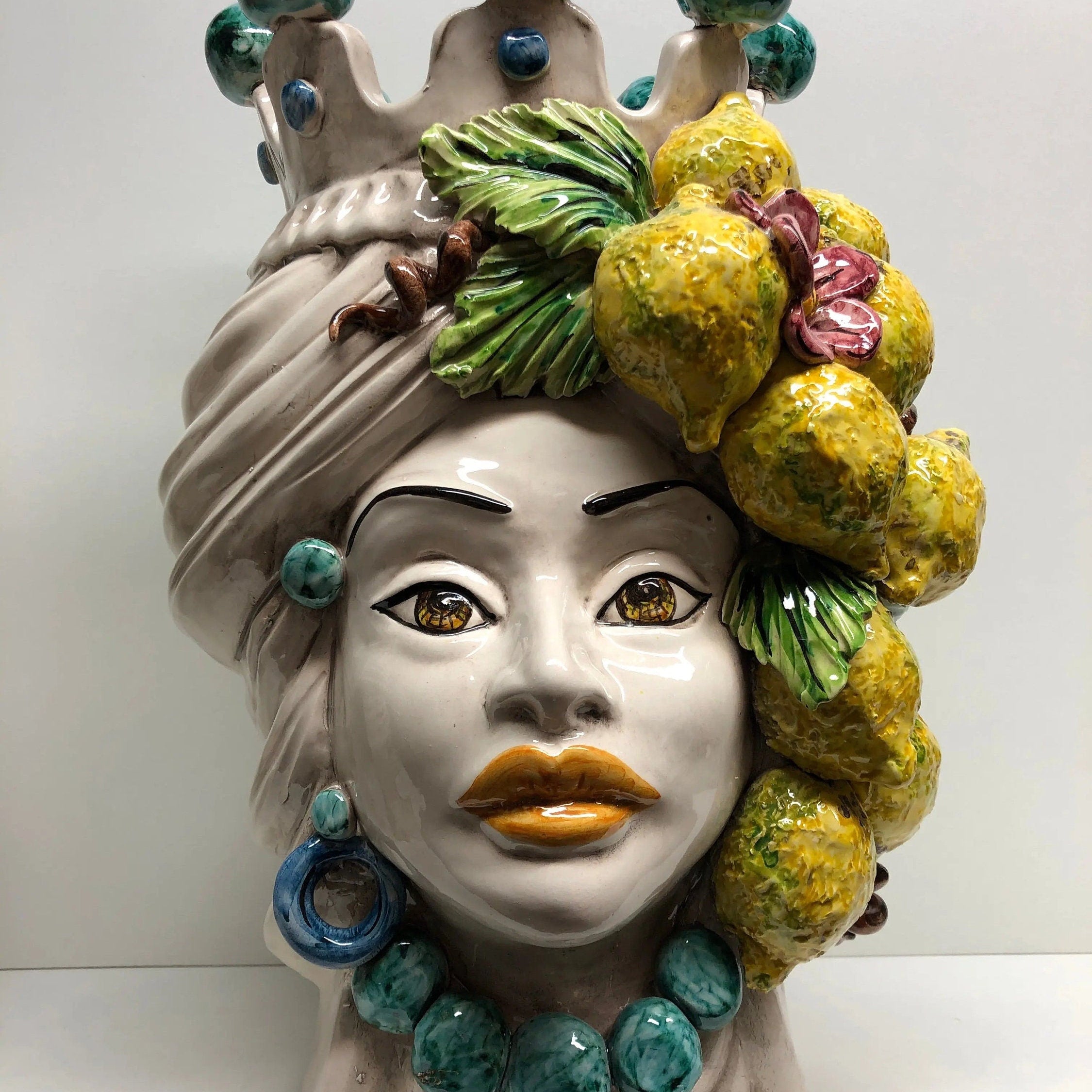 Teste di Moro Limoni Gigante Ceramica Caltagirone cm H.40 L.28 Artigianale DD CERAMICHE SICILIANE