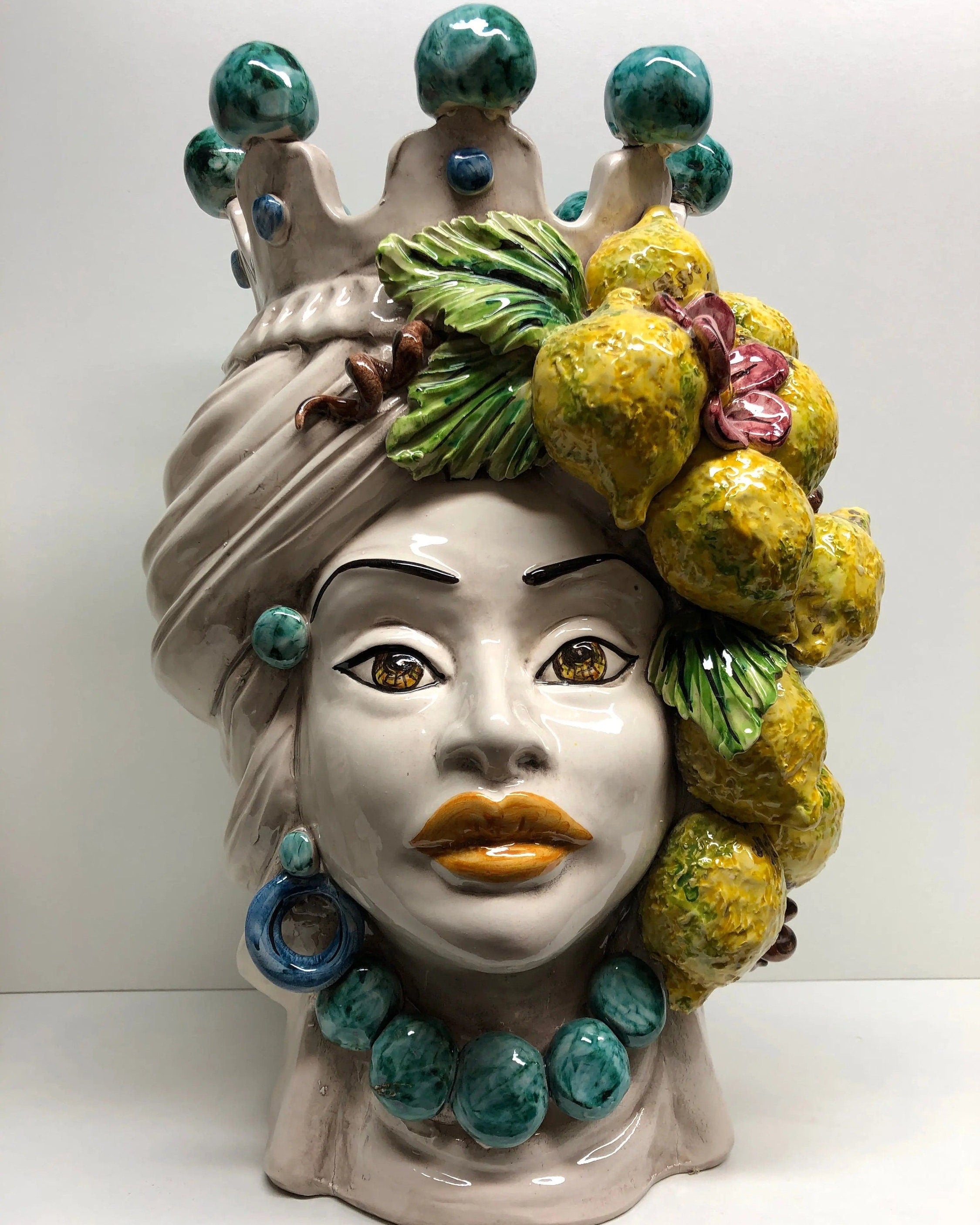 Teste di Moro Limoni Gigante Ceramica Caltagirone cm H.40 L.28 Artigianale DD CERAMICHE SICILIANE