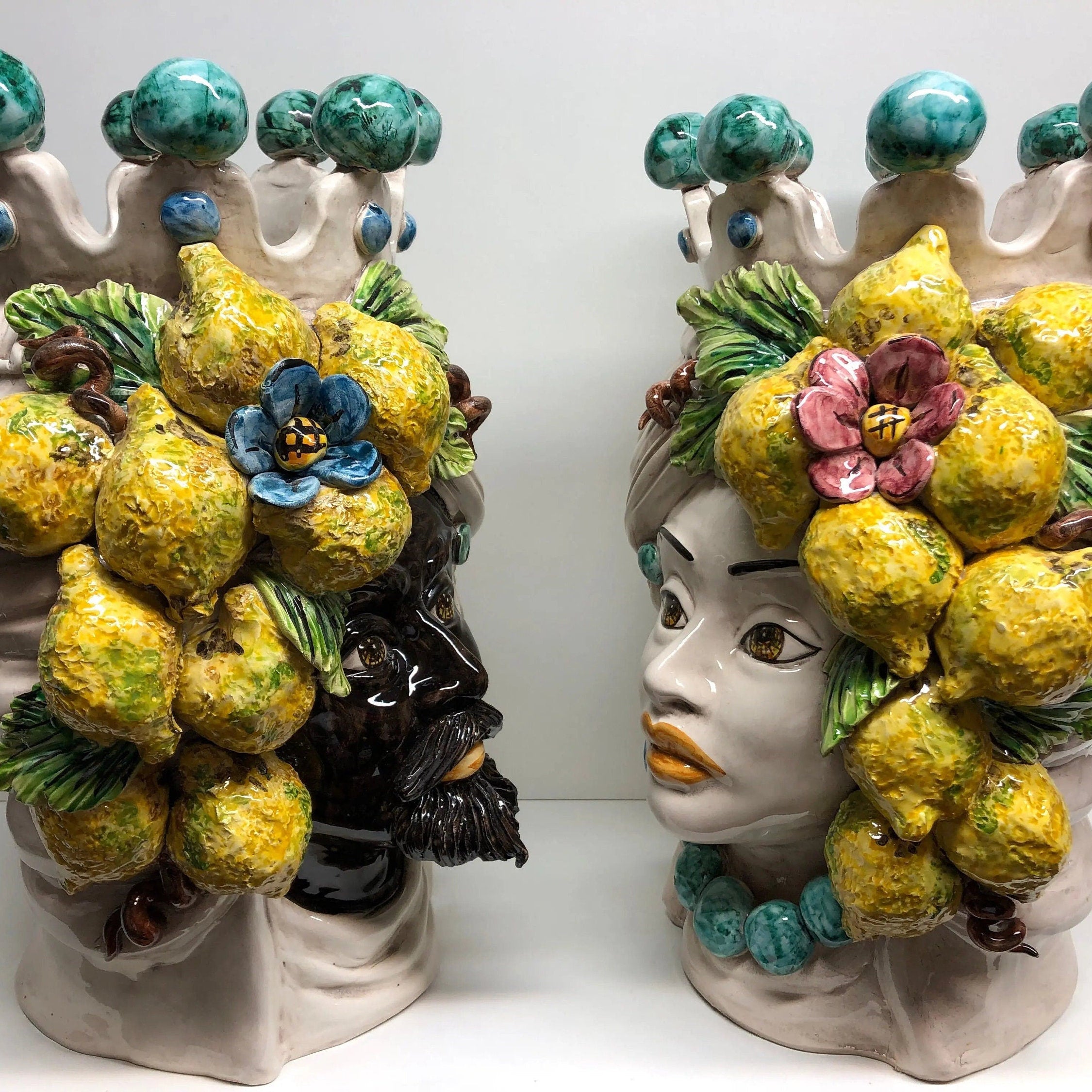 Teste di Moro Limoni Gigante Ceramica Caltagirone cm H.40 L.28 Artigianale DD CERAMICHE SICILIANE