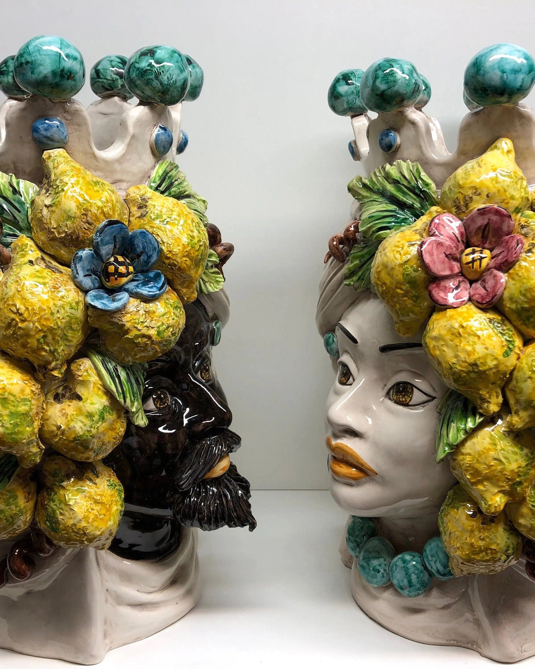 Teste di Moro Limoni Gigante Ceramica Caltagirone cm H.40 L.28 Artigianale DD CERAMICHE SICILIANE