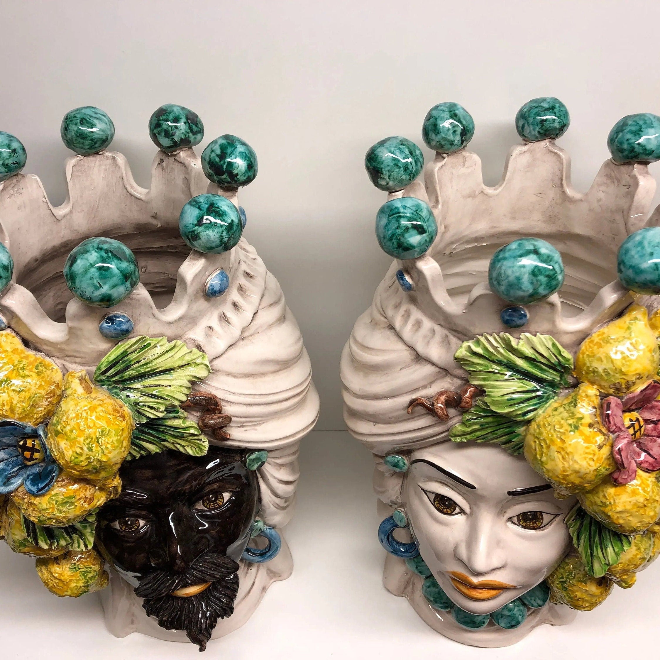 Teste di Moro Limoni Gigante Ceramica Caltagirone cm H.40 L.28 Artigianale DD CERAMICHE SICILIANE