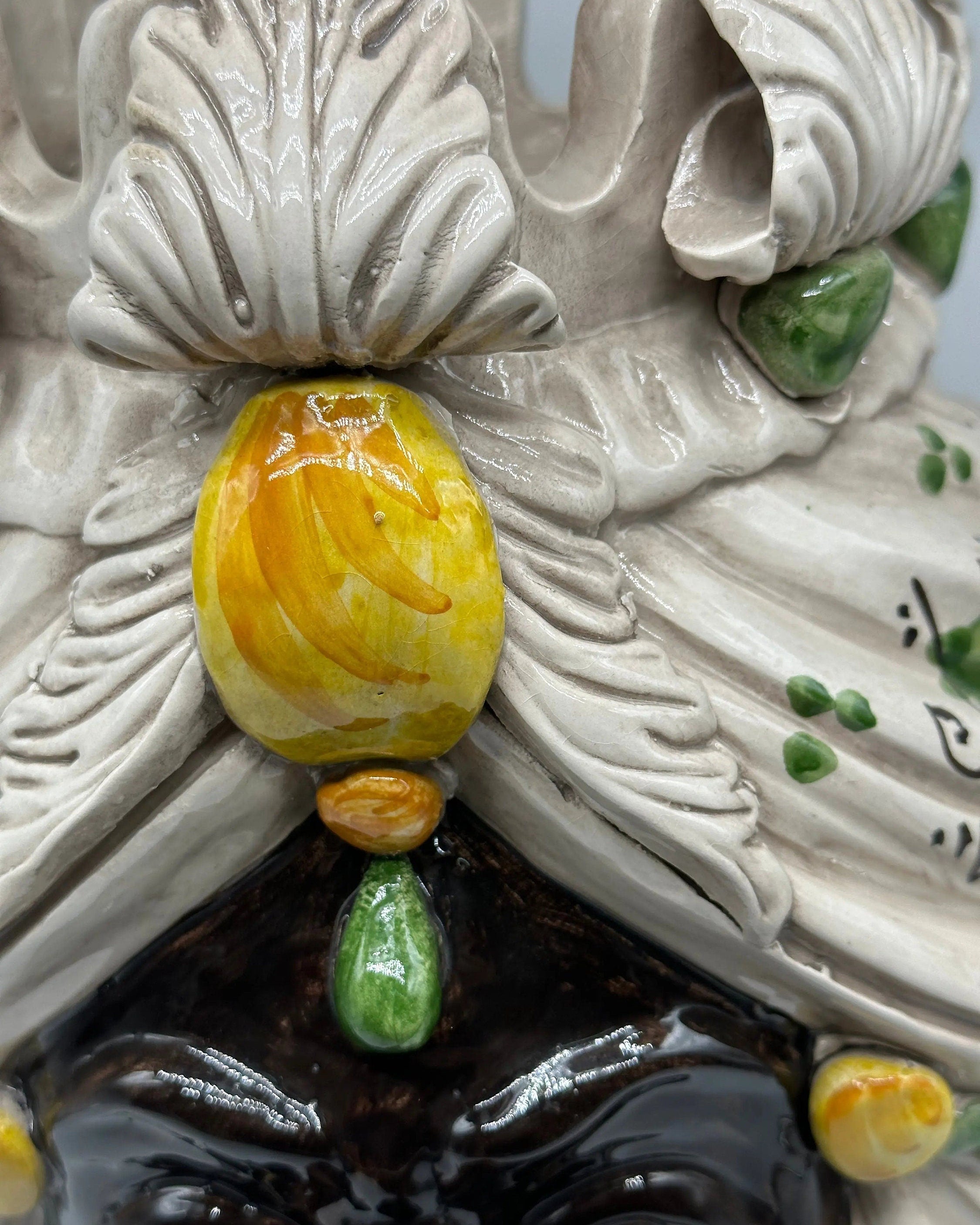 Teste di Moro Seicento Ceramica Caltagirone cm H.40 L.24 Artigianale Giallo Verde DD CERAMICHE SICILIANE