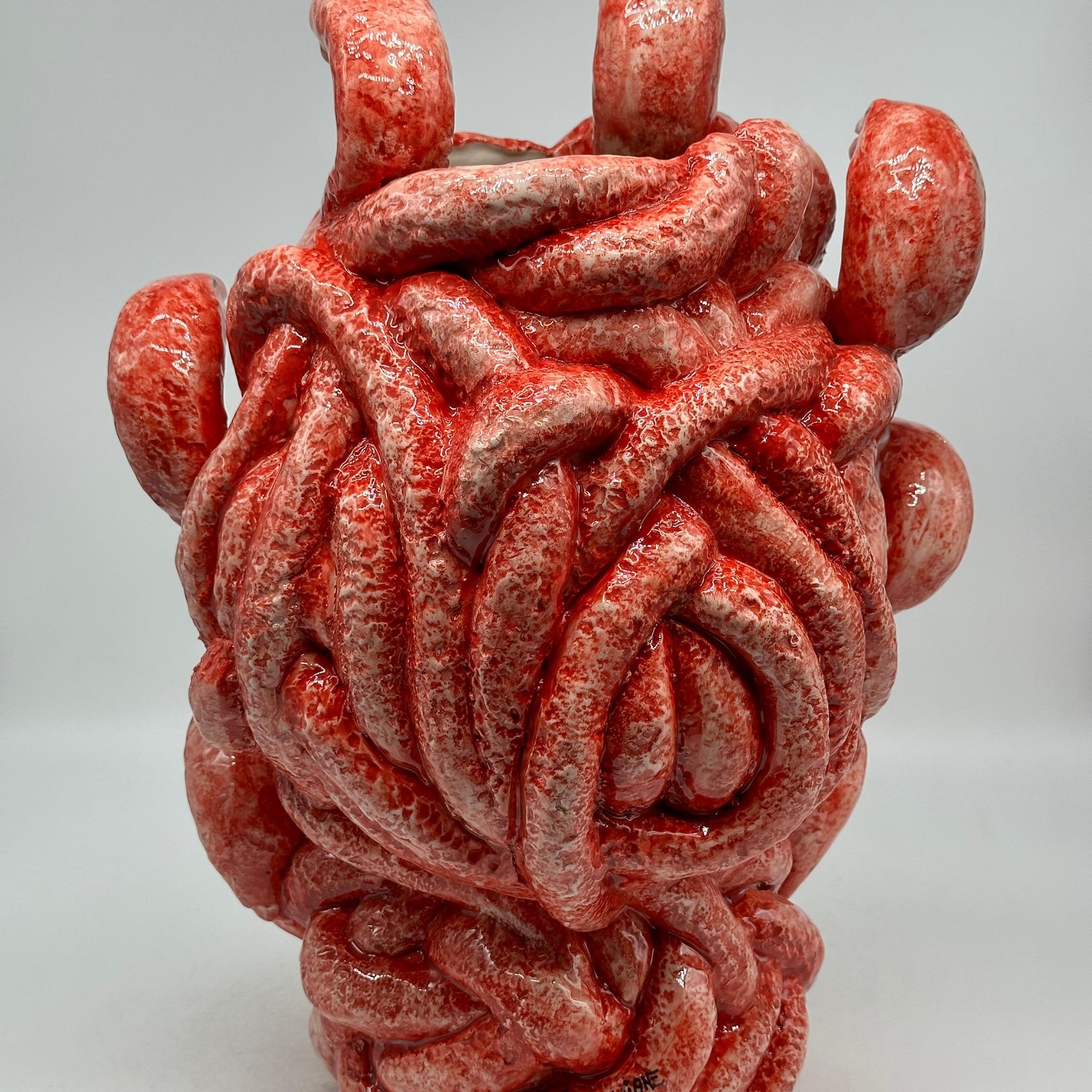 Testa Mitologica Medusa Ceramica Caltagirone cm H.38 L.25 Artigianale Rosso dettagli Oro