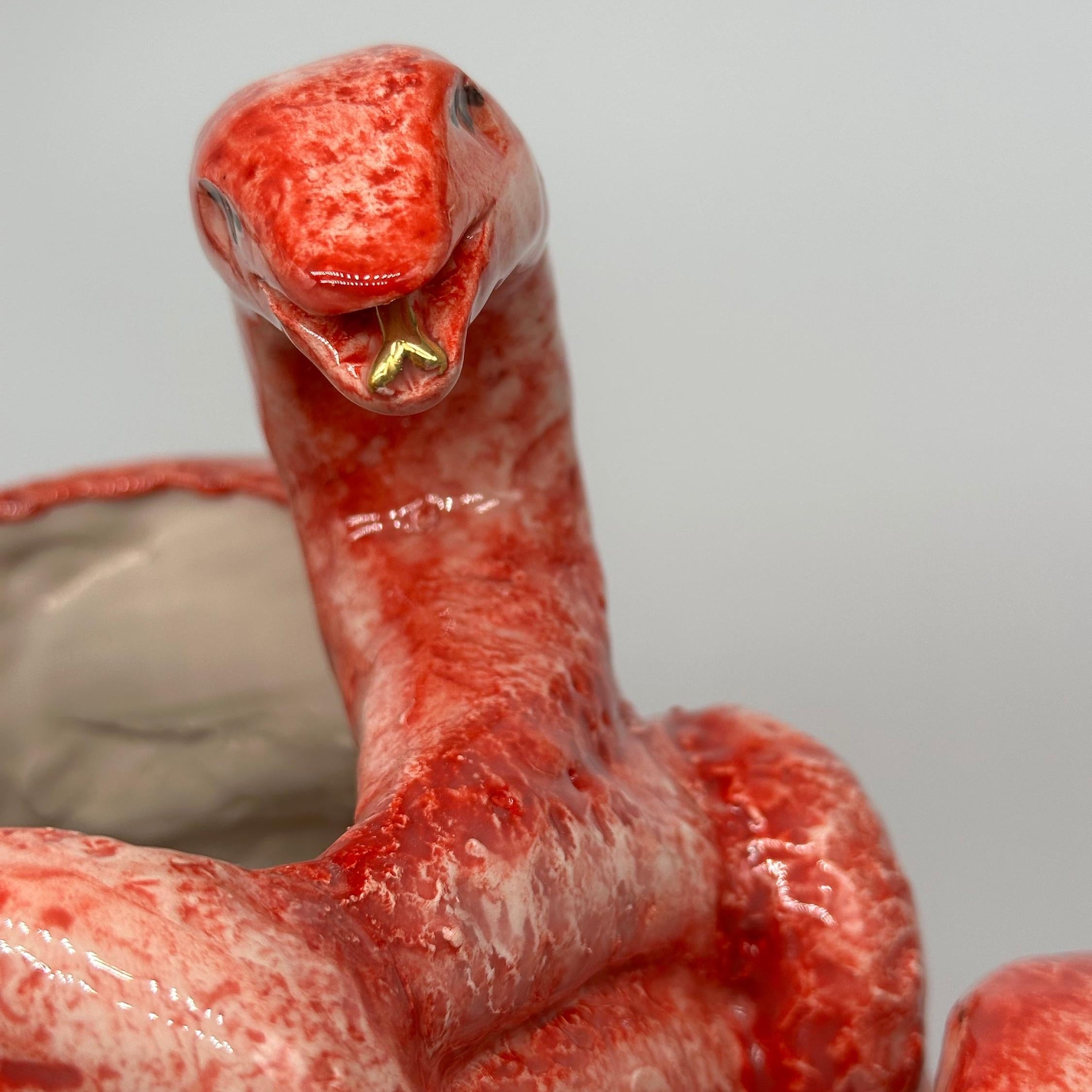 Testa Mitologica Medusa Ceramica Caltagirone cm H.38 L.25 Artigianale Rosso dettagli Oro