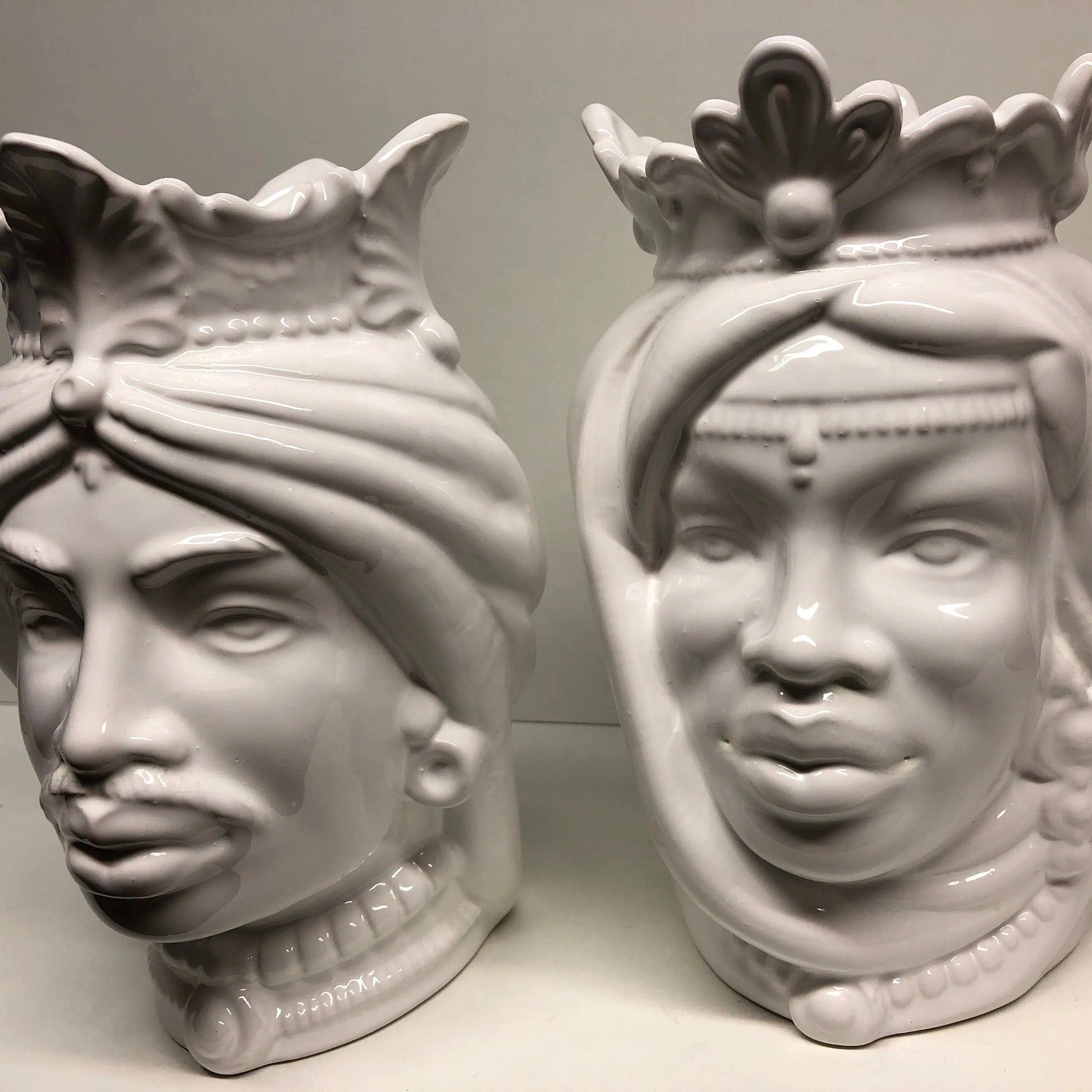 Teste di Moro Afro Ceramica Caltagirone cm H.25 L.17 Artigianale Bianco DD CERAMICHE SICILIANE