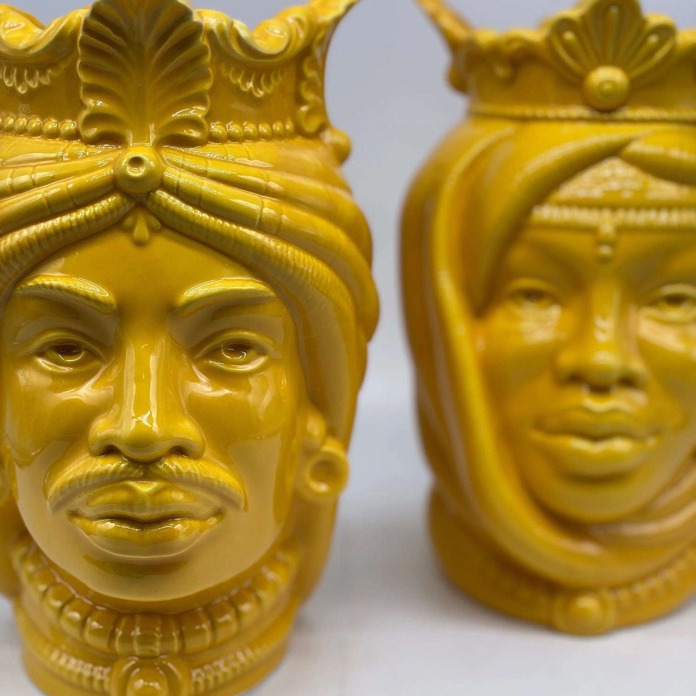 Teste di Moro Afro Ceramica Caltagirone cm H.25 L.17 Artigianale Giallo DD CERAMICHE SICILIANE