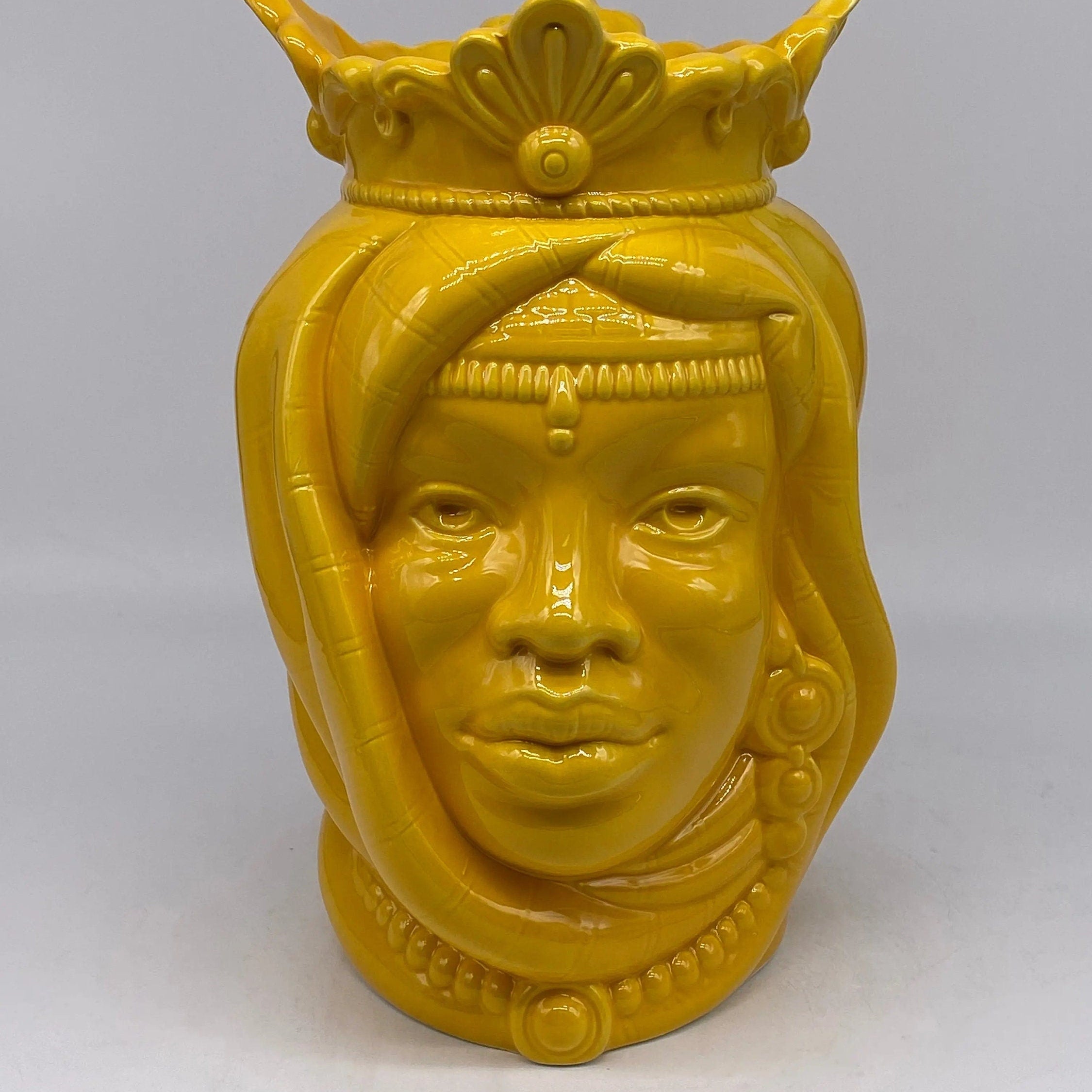 Teste di Moro Afro Ceramica Caltagirone cm H.25 L.17 Artigianale Giallo DD CERAMICHE SICILIANE