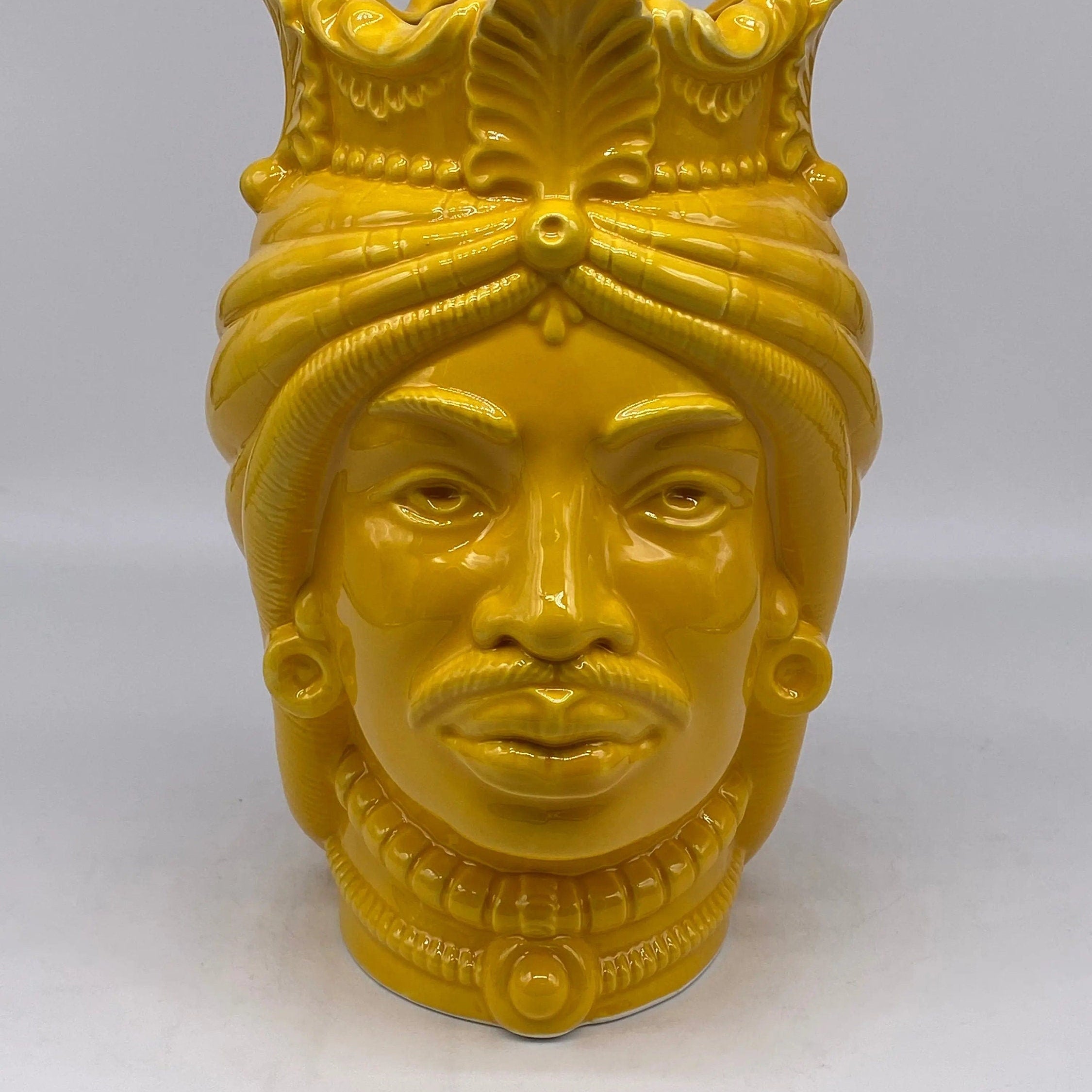 Teste di Moro Afro Ceramica Caltagirone cm H.25 L.17 Artigianale Giallo DD CERAMICHE SICILIANE